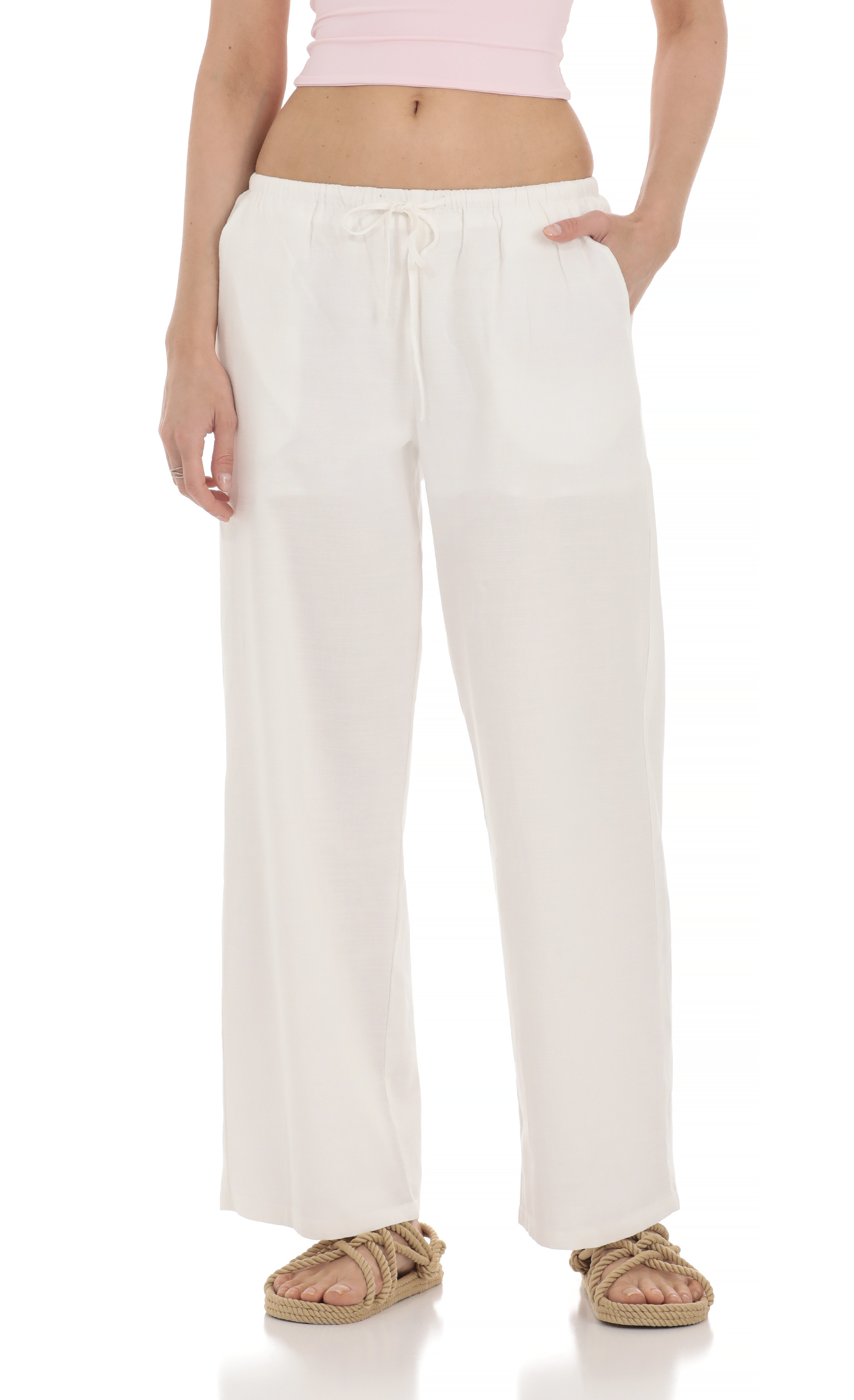 Drawstring Wide Leg Pants in White-My Sky Diva