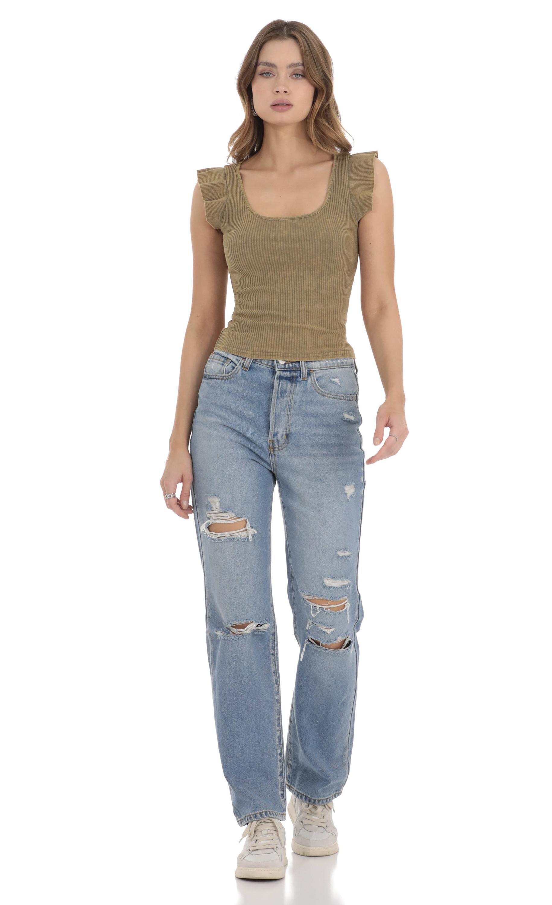 Distressed Jeans in Light Denim-My Sky Diva