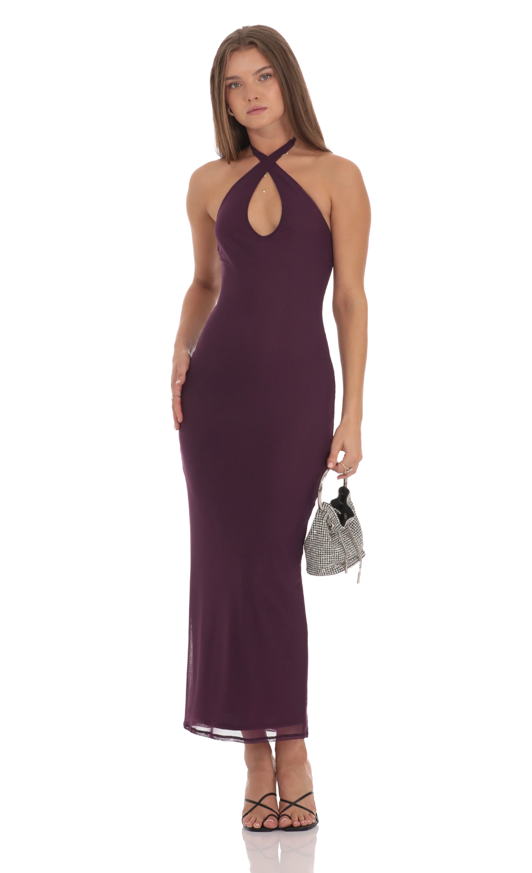 Halter Bodycon Maxi Dress in Purple-My Sky Diva