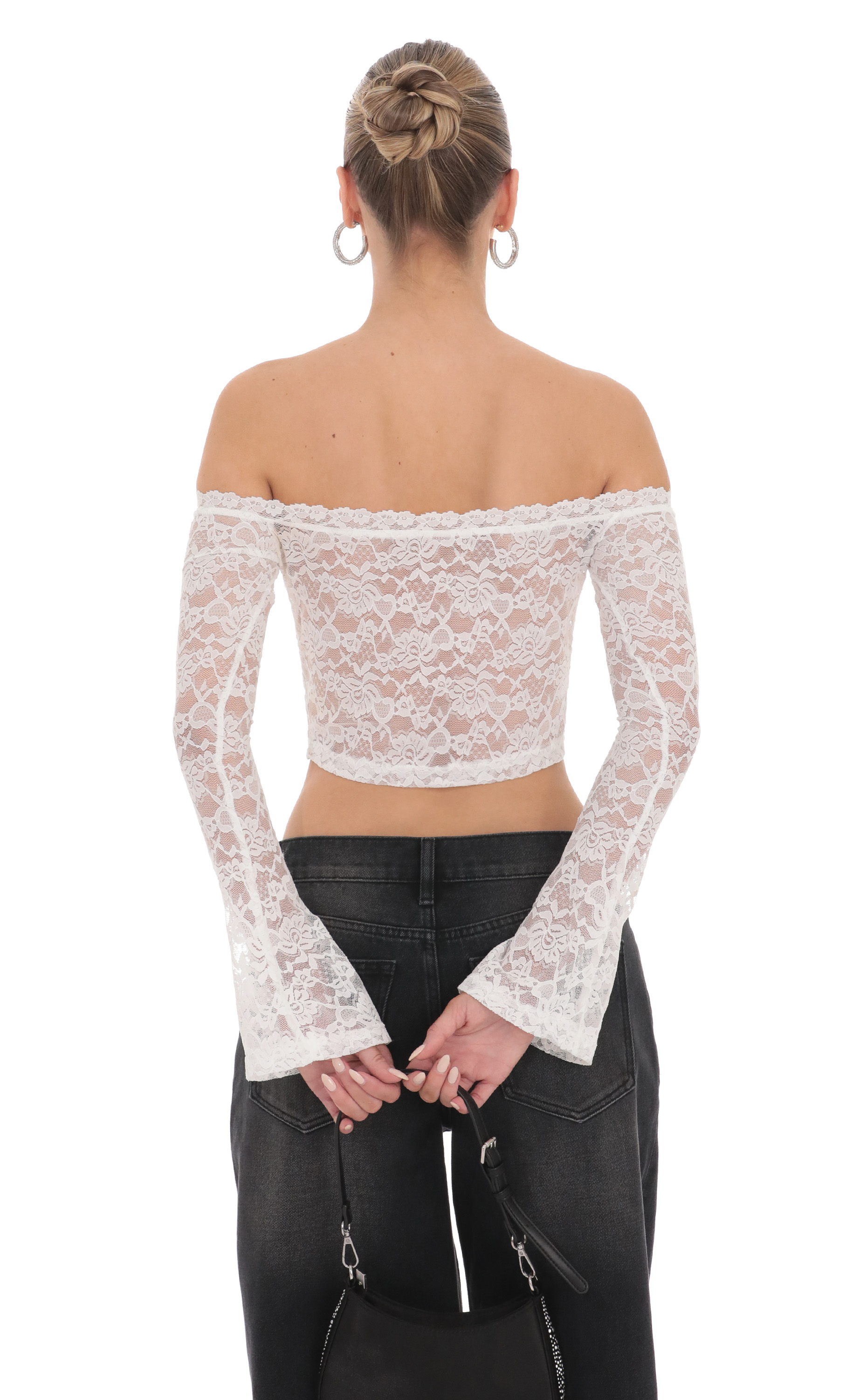 Off Shoulder Sheer Lace Top in White-My Sky Diva