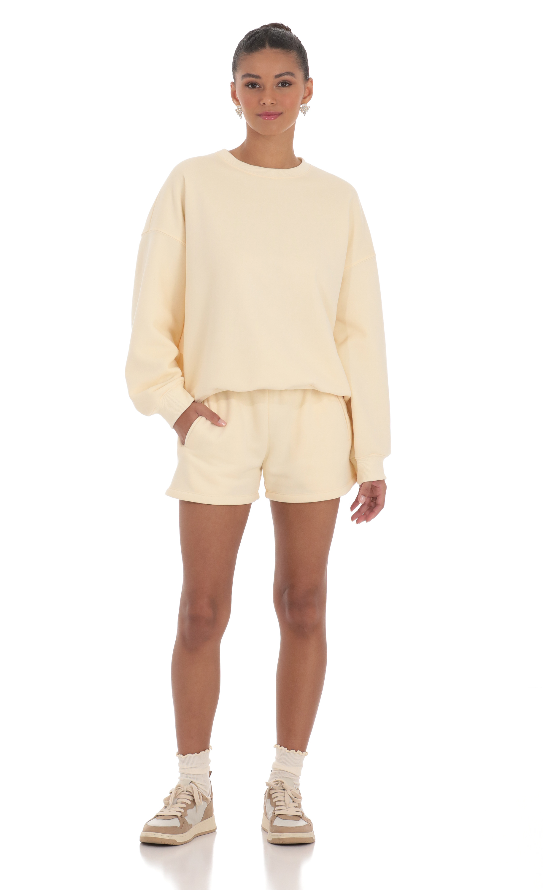 Fleece Sweat Shorts in Cream-My Sky Diva