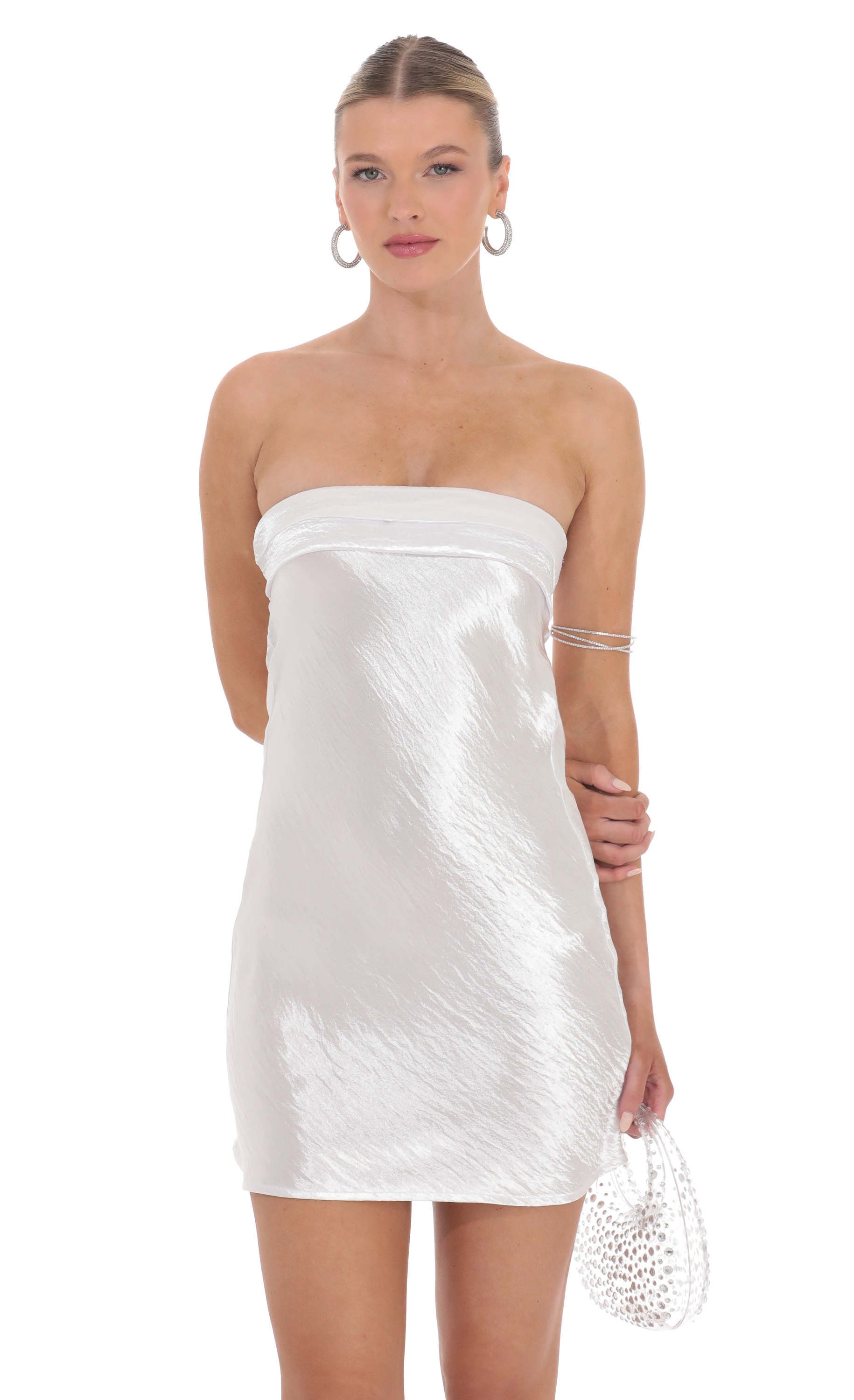 Satin Strapless Slip Dress in White-My Sky Diva