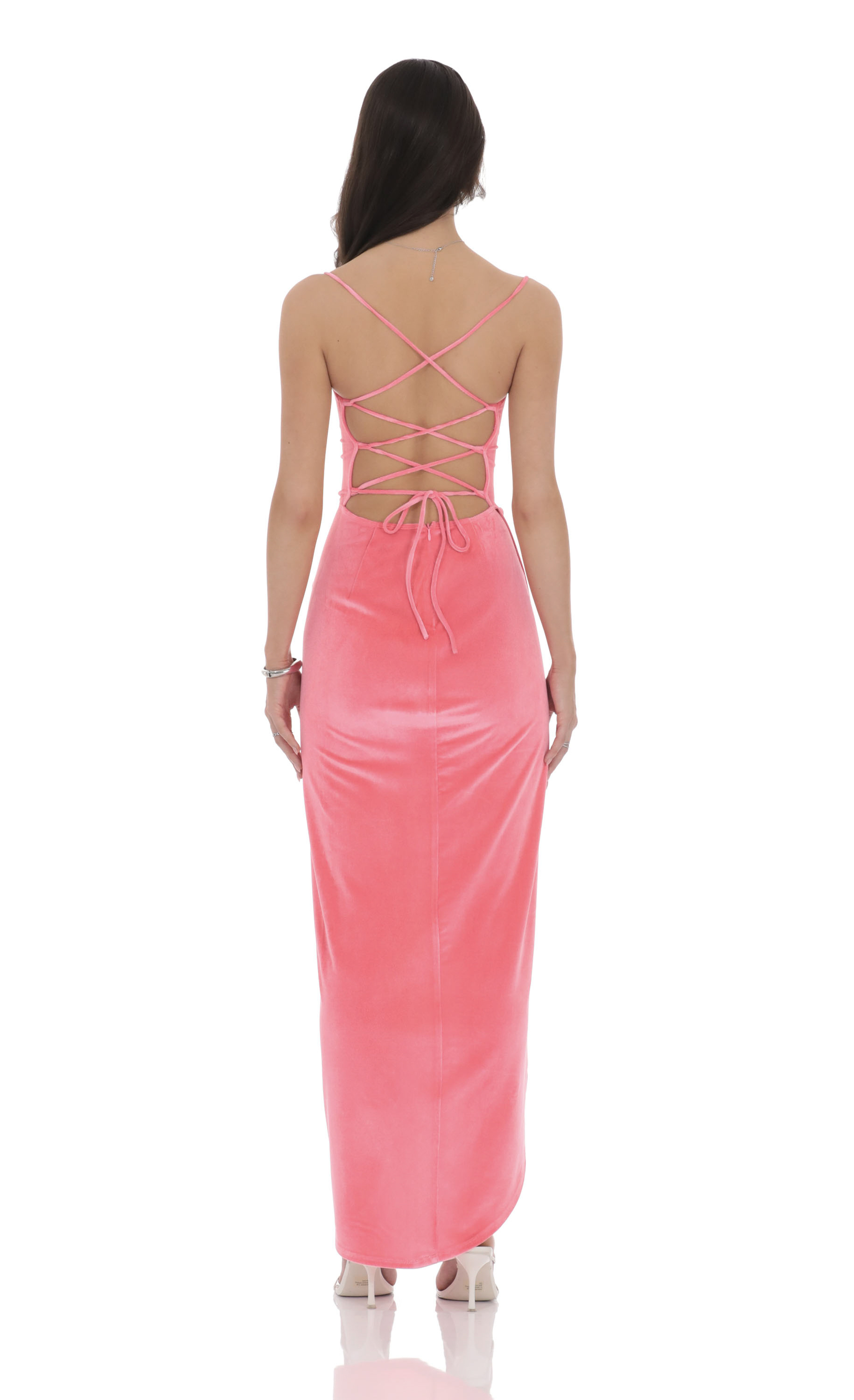 Velvet Asymmetrical Maxi Dress in Hot Pink-My Sky Diva