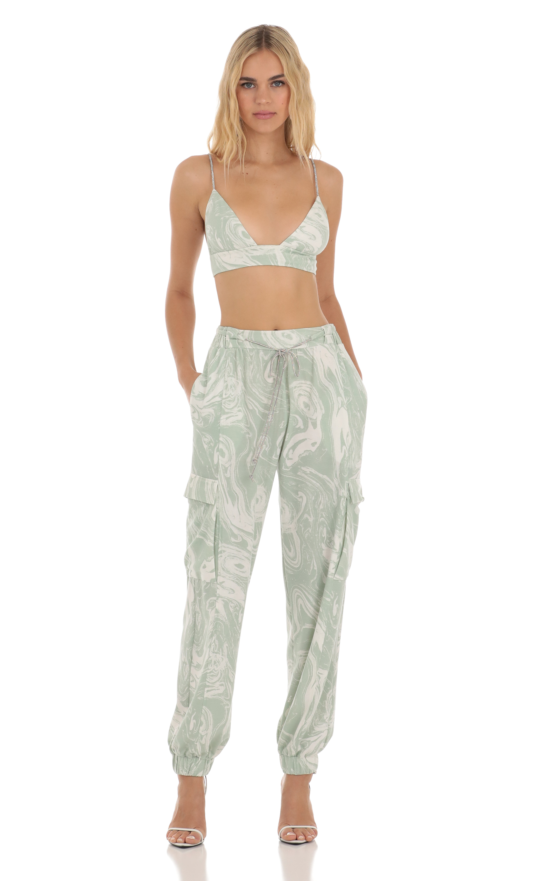 Rhinestone Two Piece Set in Green Swirl-My Sky Diva