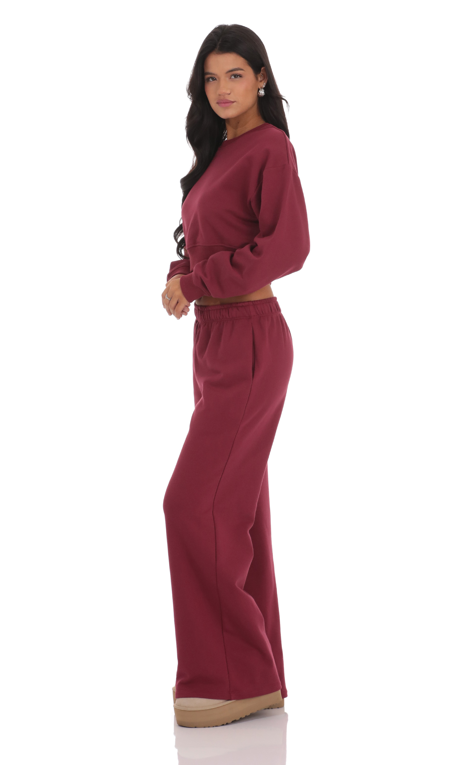 Back Pocket Straight Sweatpants in Maroon-My Sky Diva