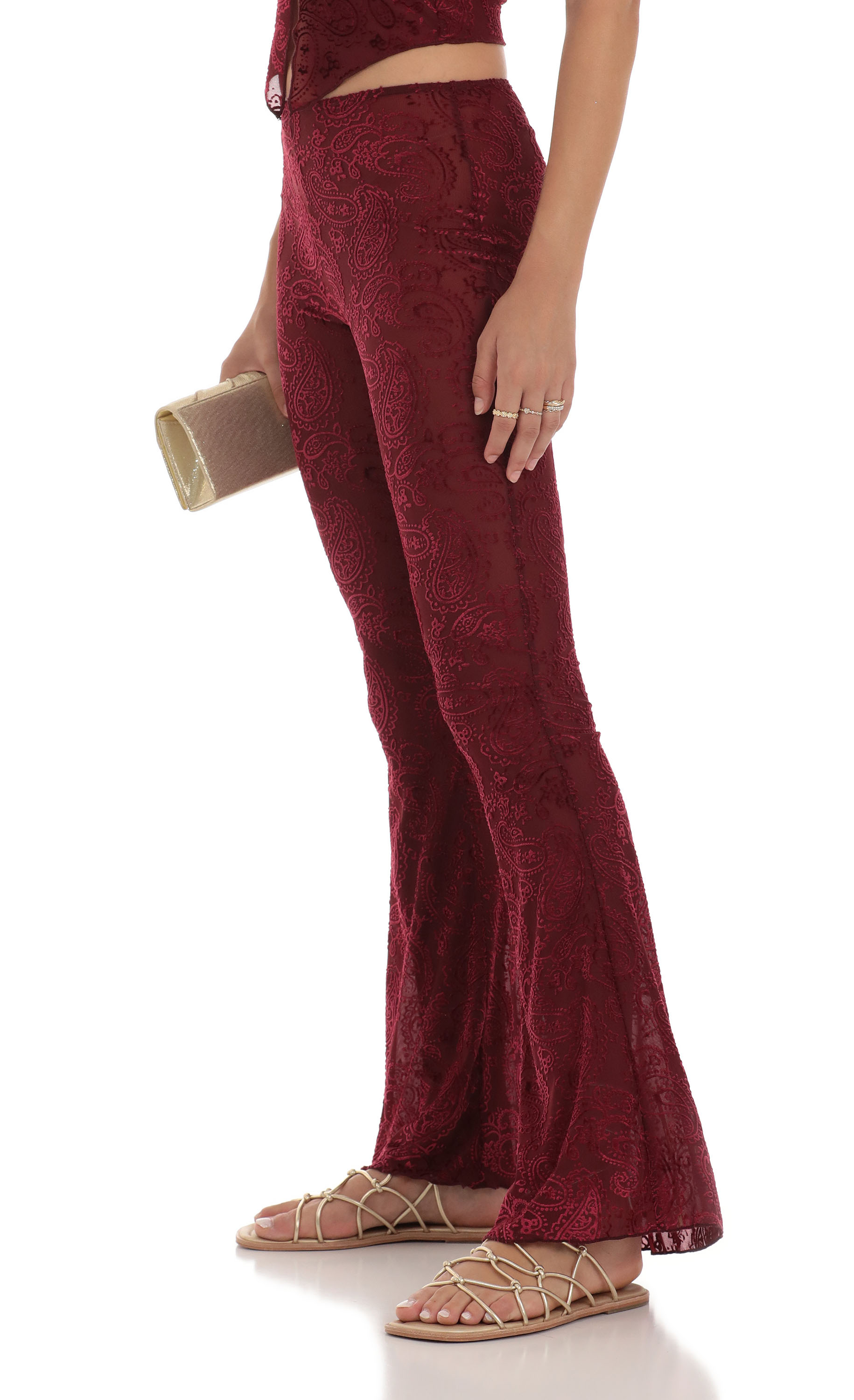 Velvet Mesh Two Piece Set in Maroon-My Sky Diva