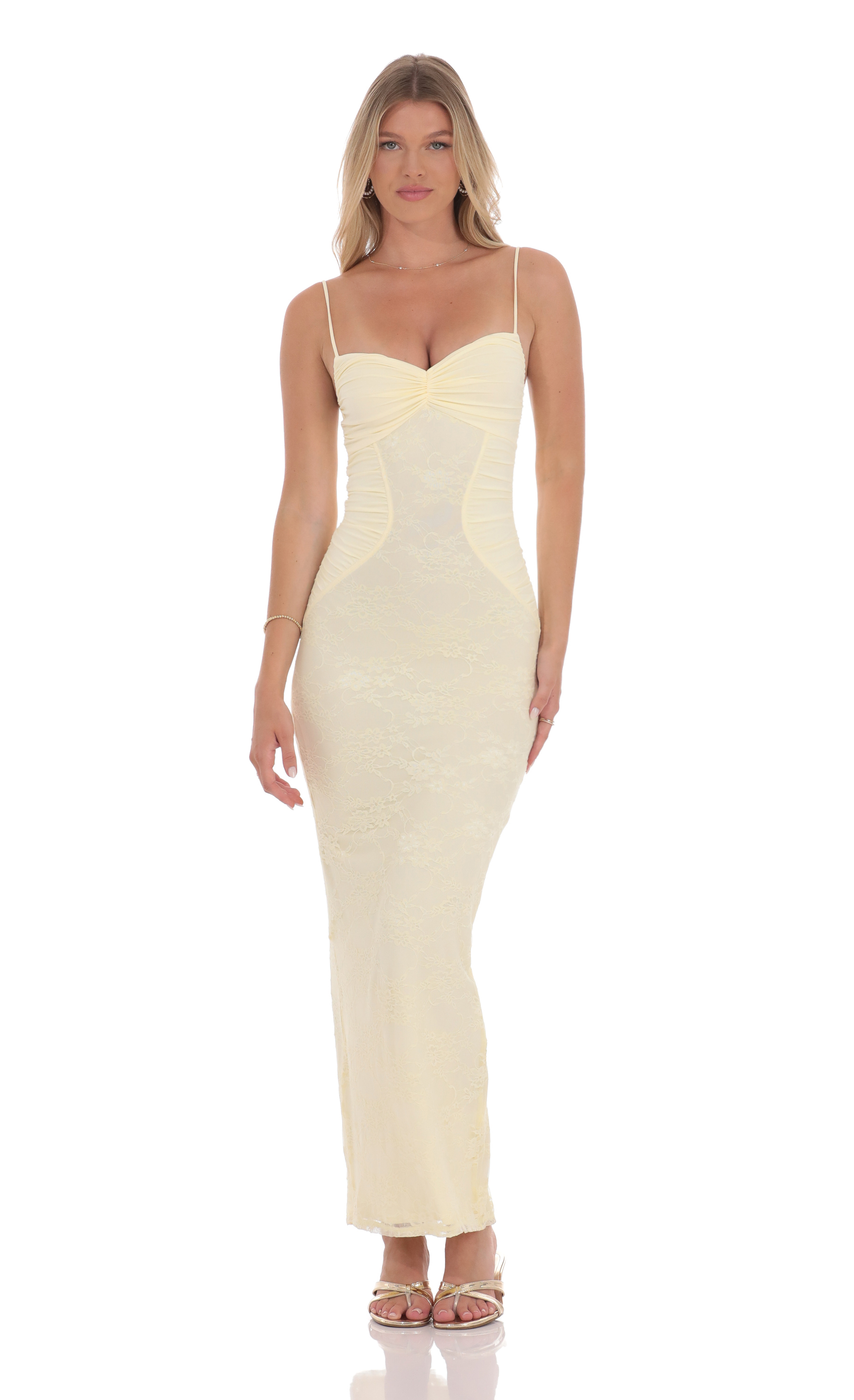 Lace Contour Maxi Dress in Yellow-My Sky Diva
