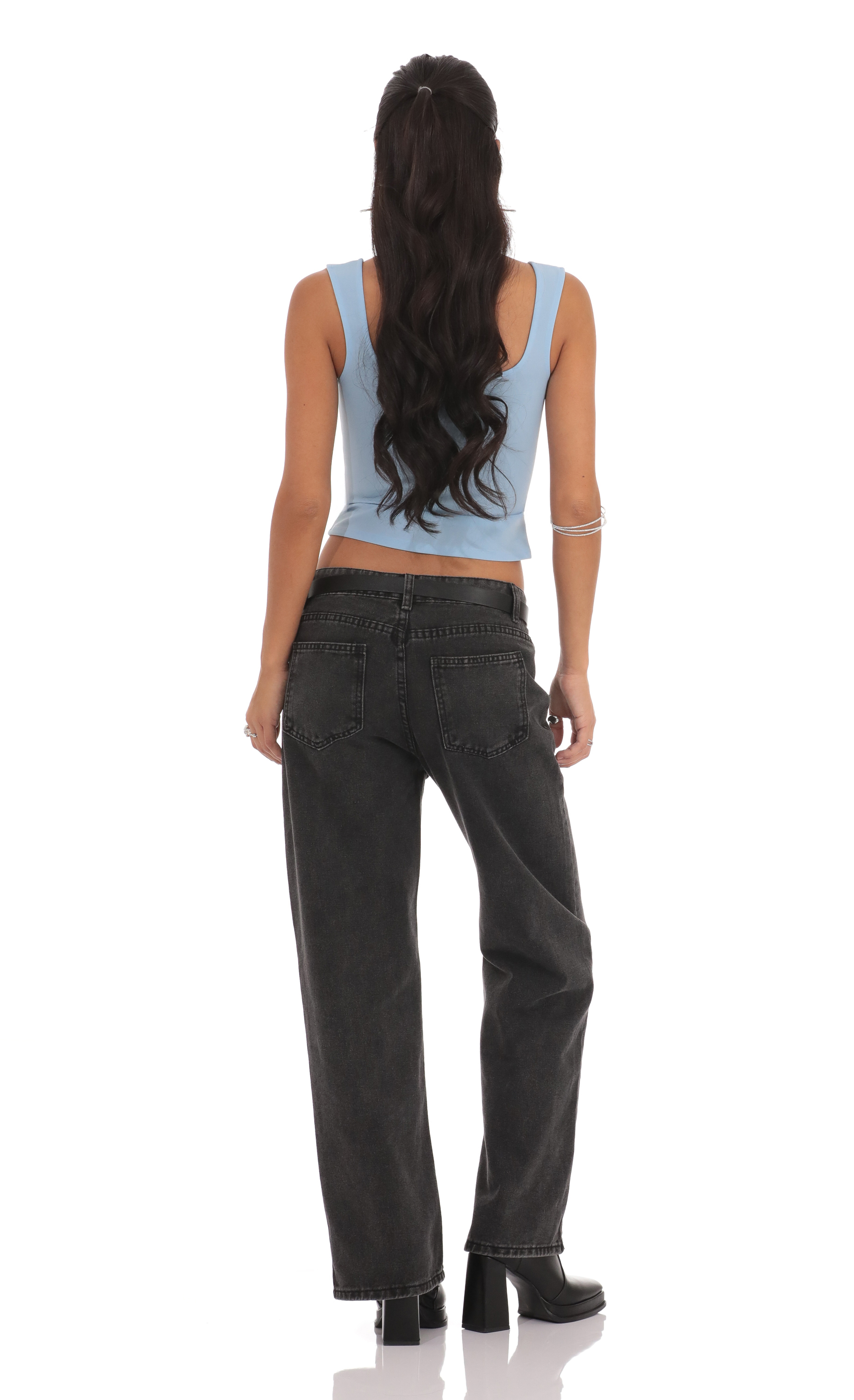 Straight Leg Jeans in Black Denim-My Sky Diva