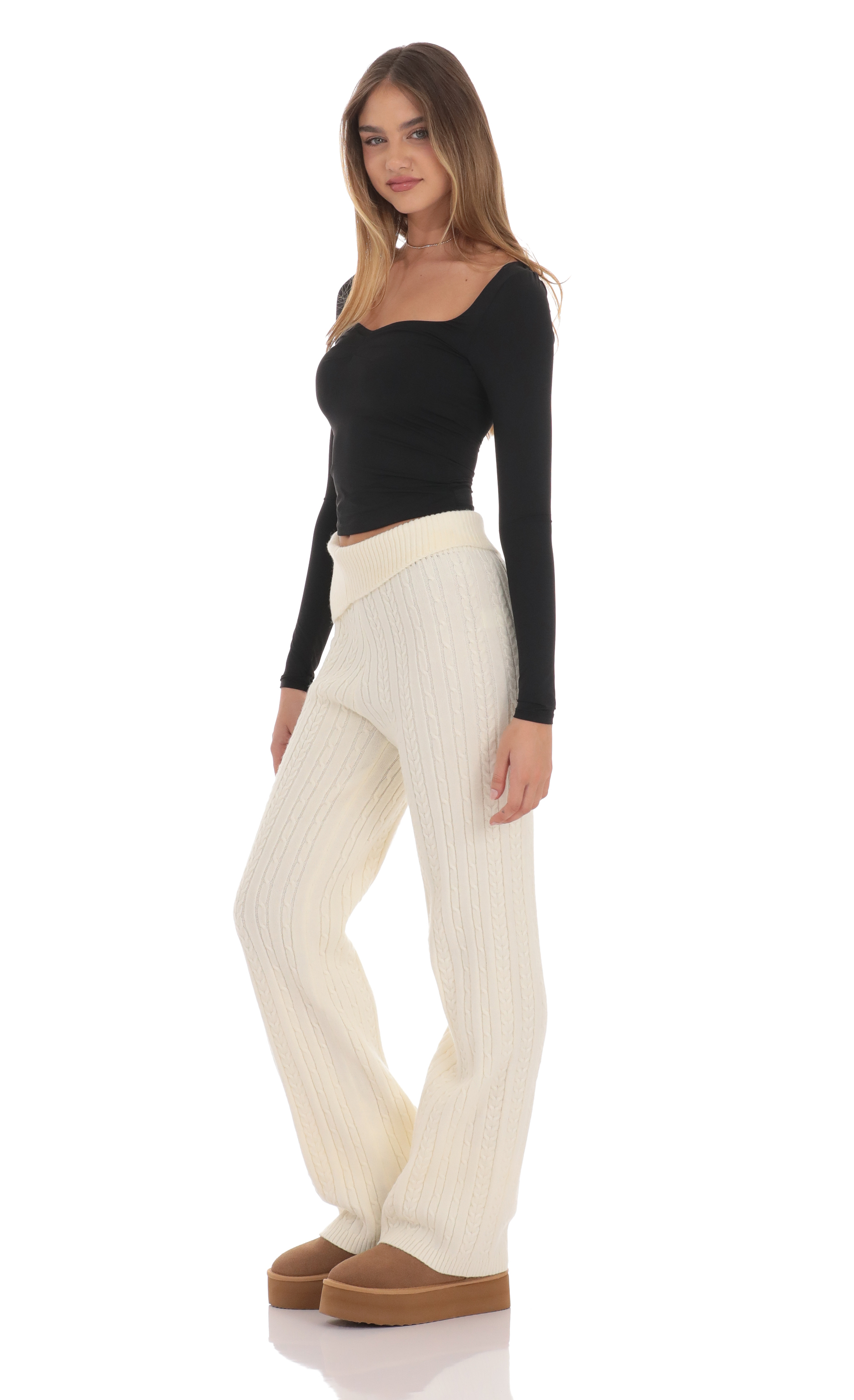 Cable Knit Pants in Cream-My Sky Diva