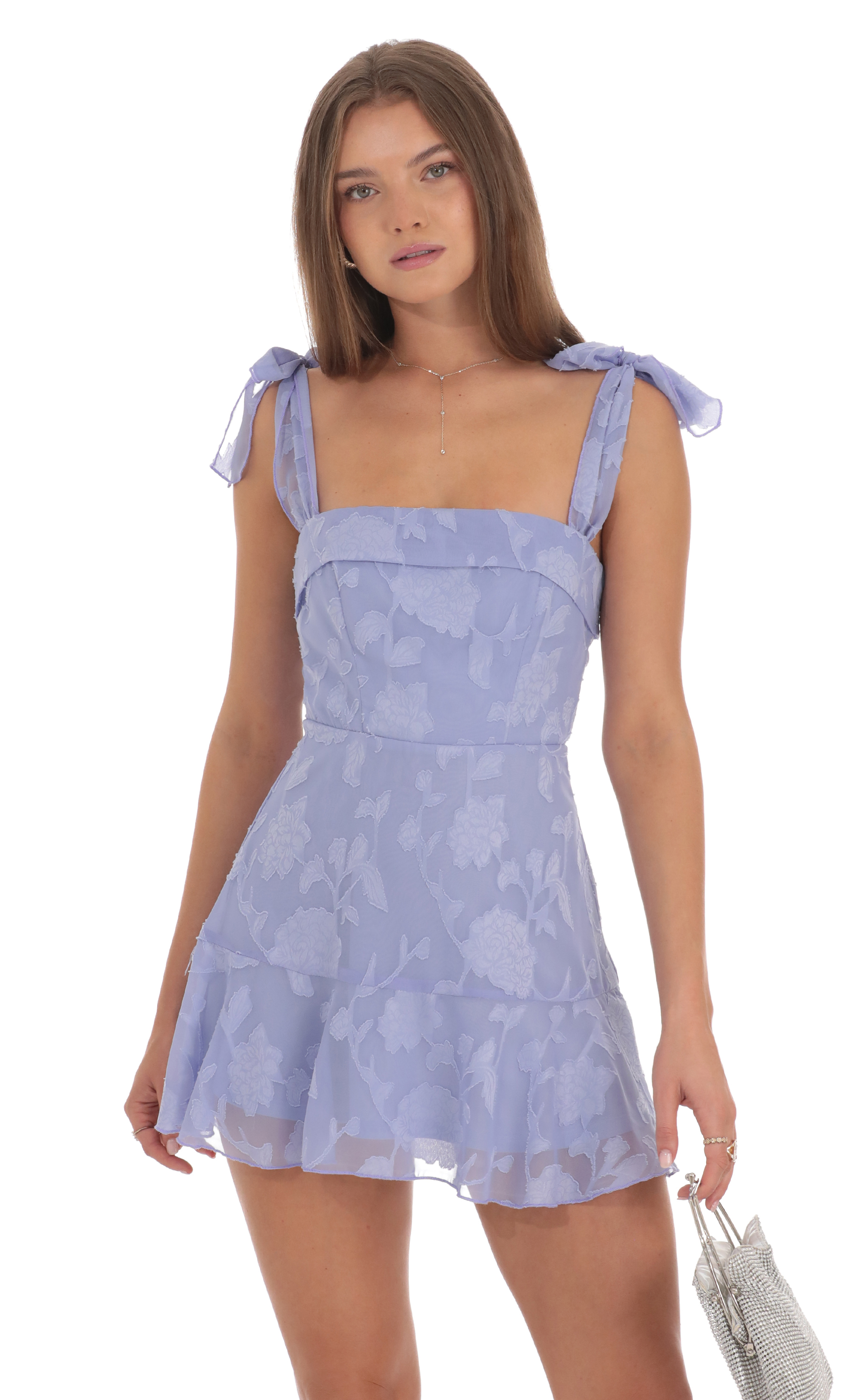 Textured Floral A-line Dress in Periwinkle-My Sky Diva