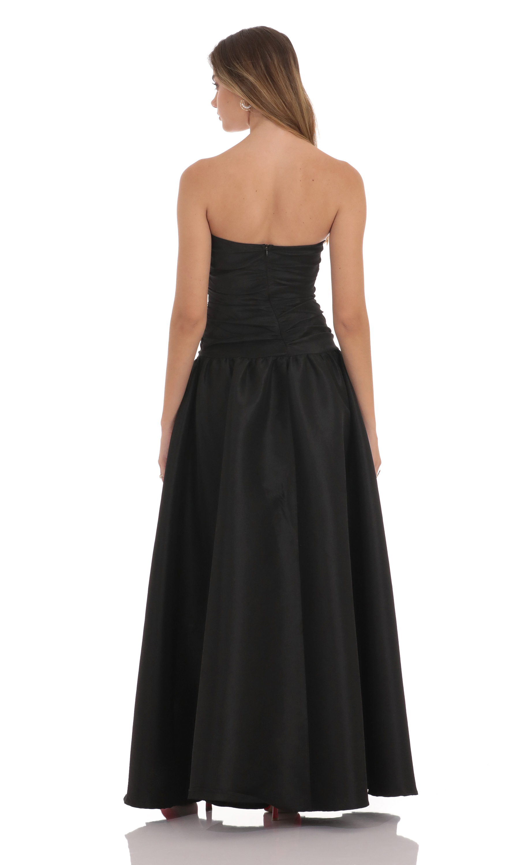 Cutout Drop Waist Strapless Maxi Dress in Black-My Sky Diva