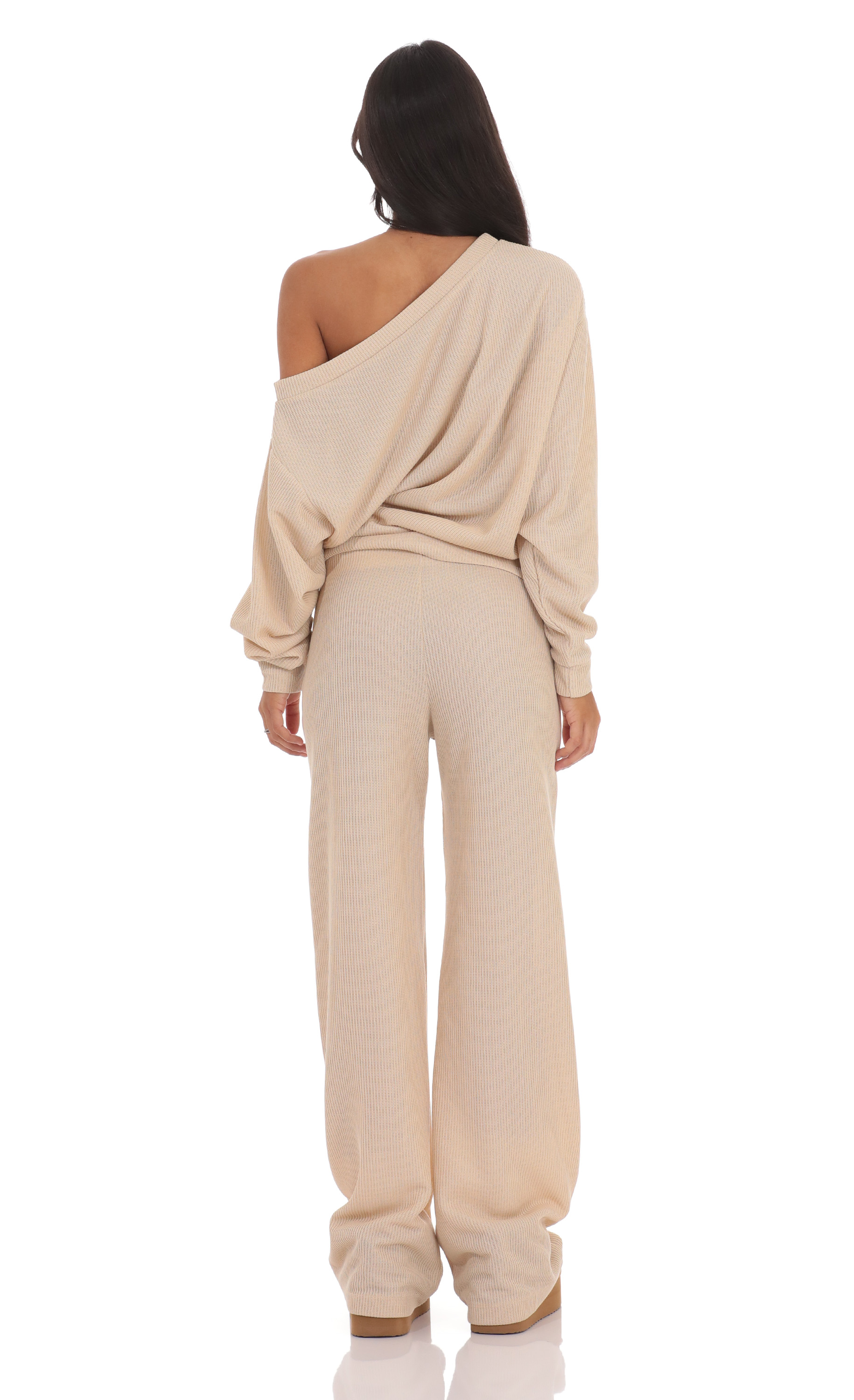 Knit Straight Pants in Beige-My Sky Diva
