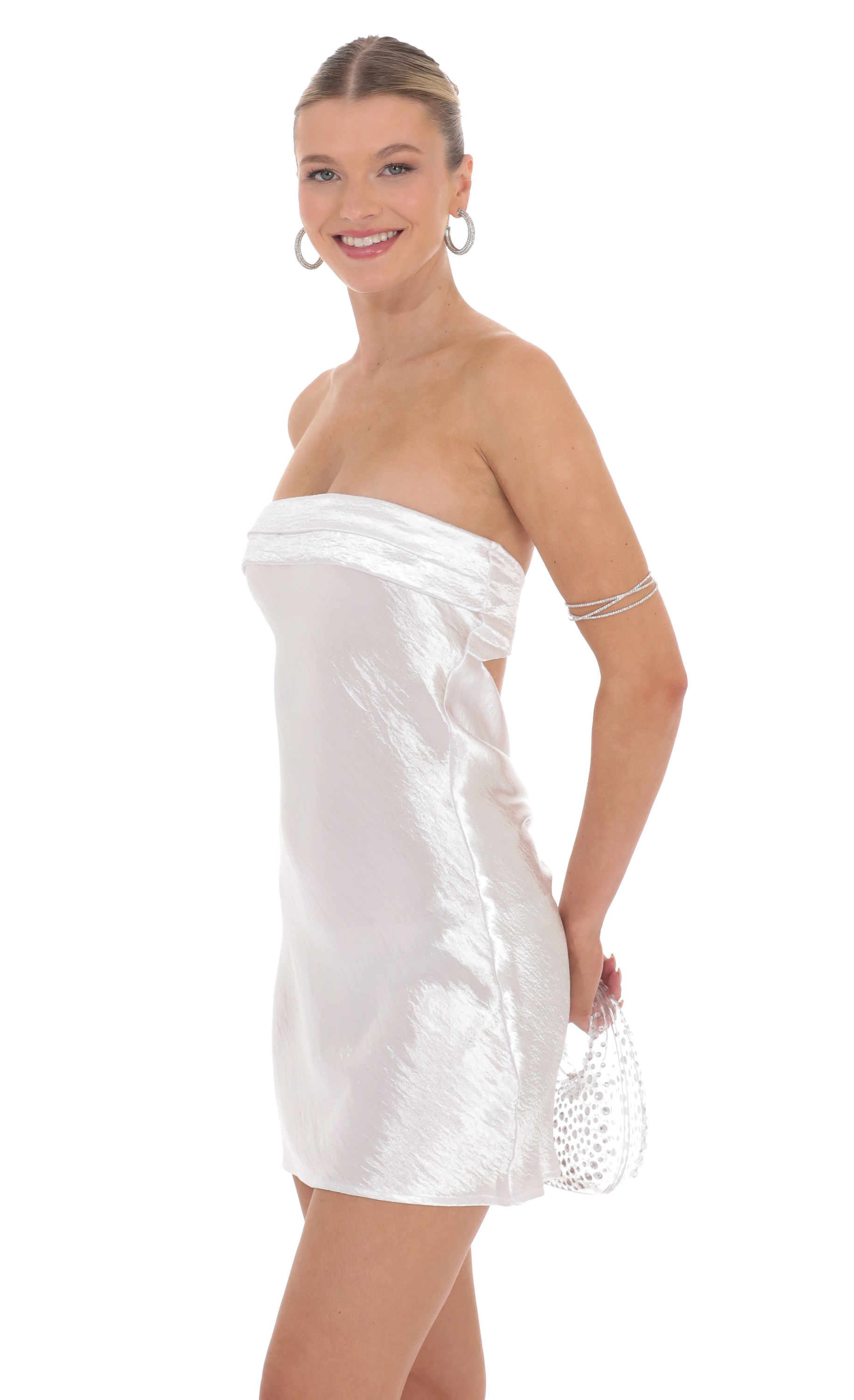Satin Strapless Slip Dress in White-My Sky Diva