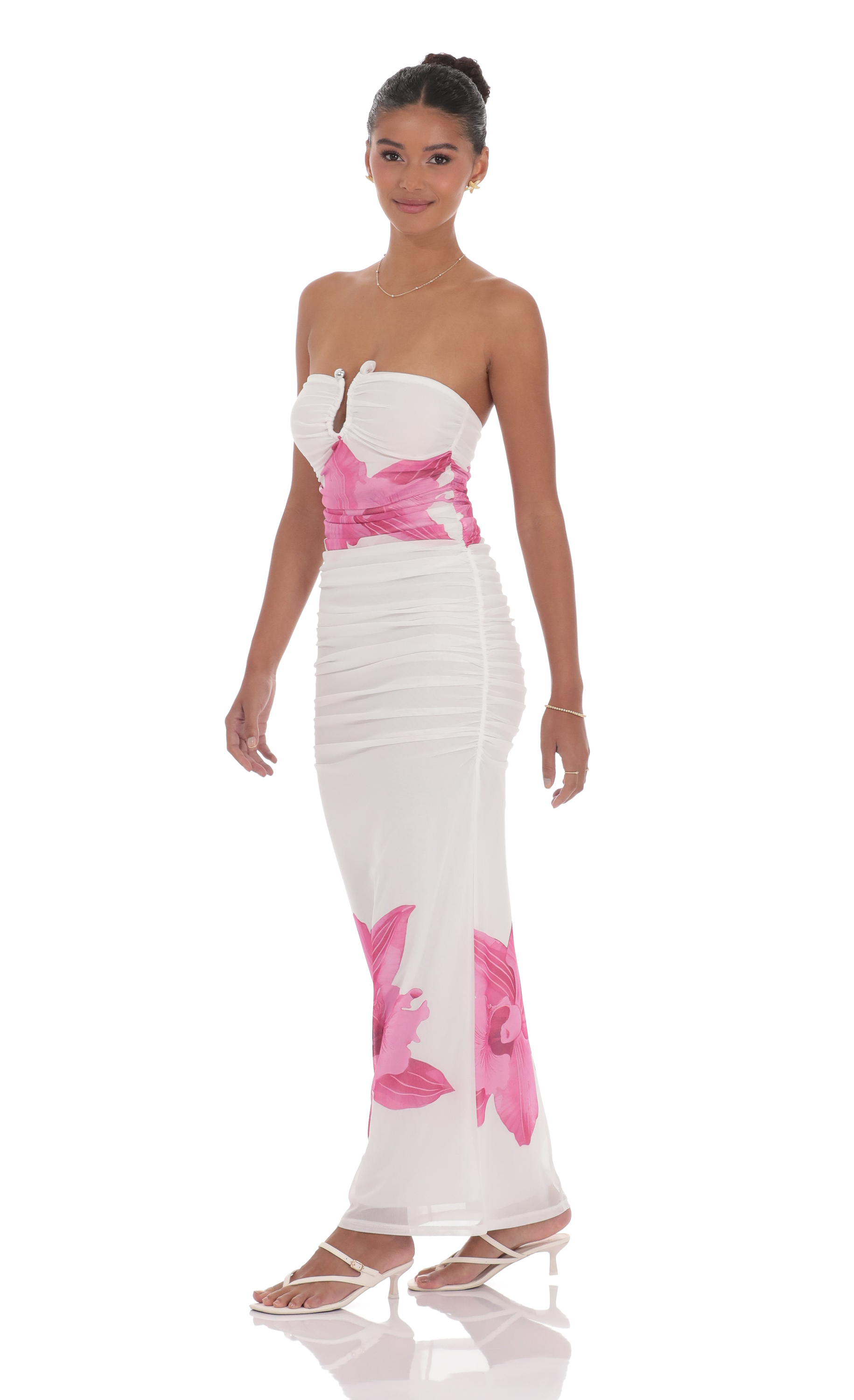 Embellished Floral Bodycon Maxi Dress in White-My Sky Diva