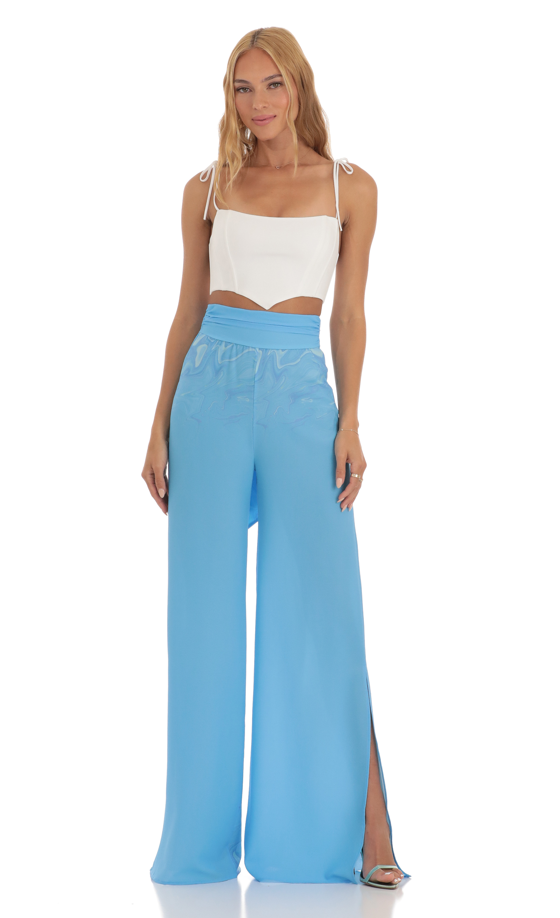 Swirl Wide Leg Pants in Blue-My Sky Diva