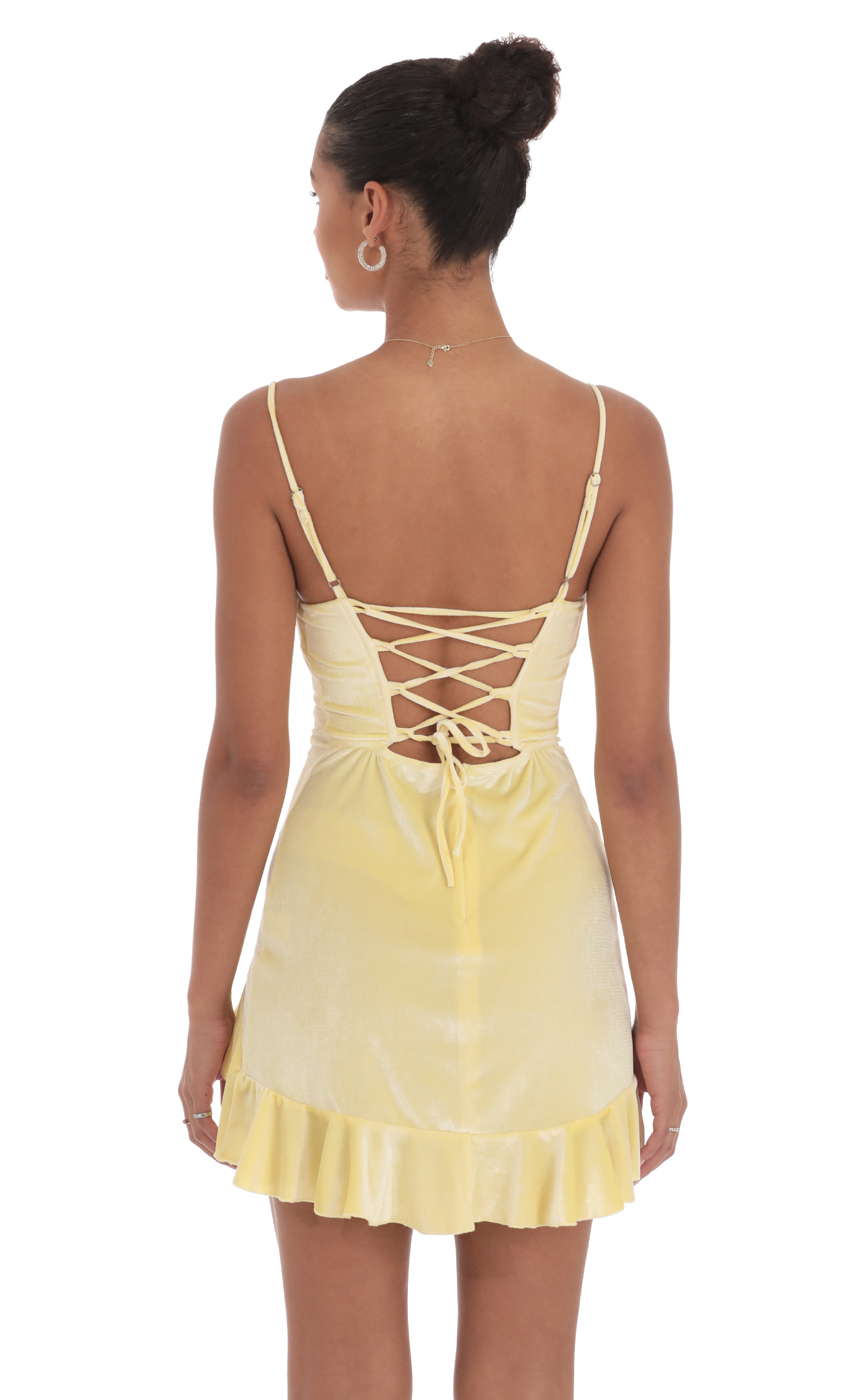 Velvet Ruffled Slit Dress in Yellow-My Sky Diva