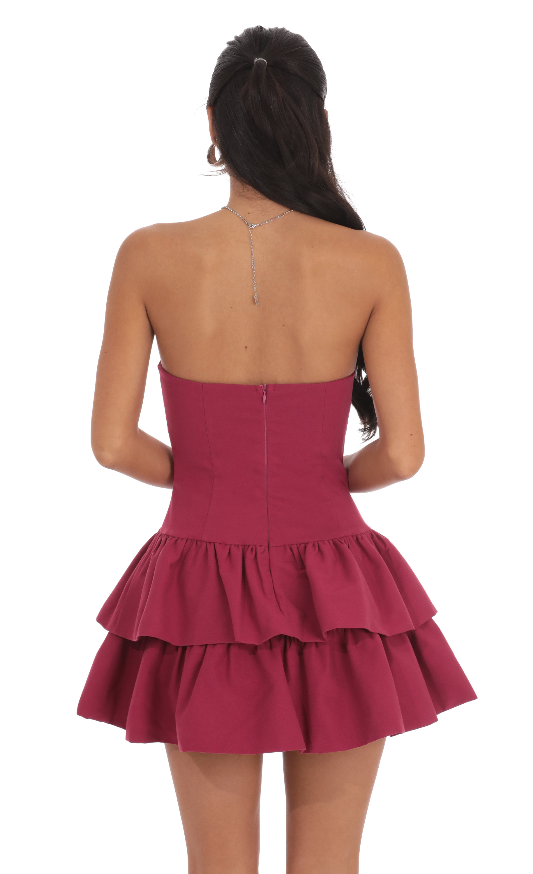 Strapless Corset Ruffle Dress in Magenta-My Sky Diva