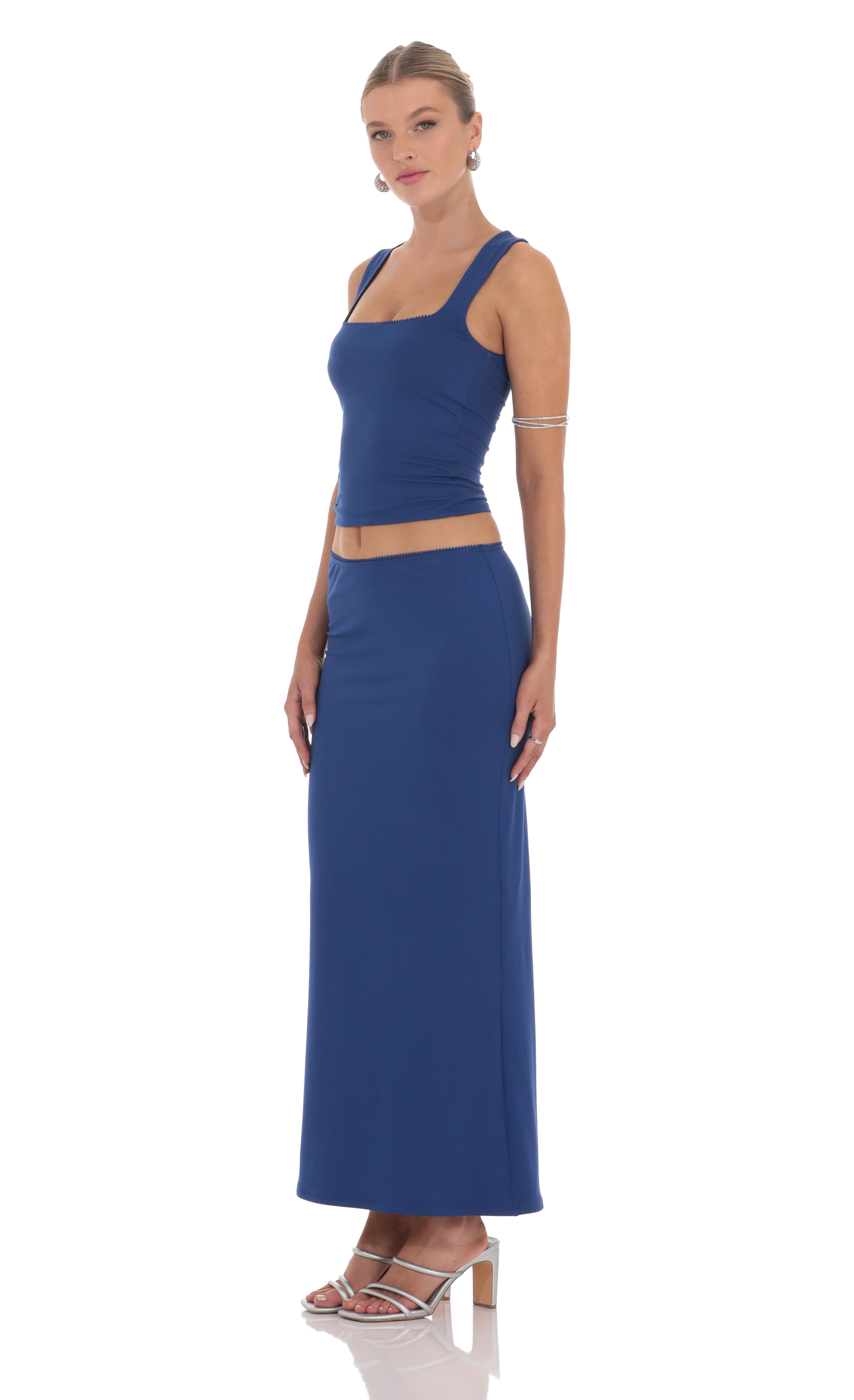 Two Piece Maxi Skirt Set in Blue-My Sky Diva