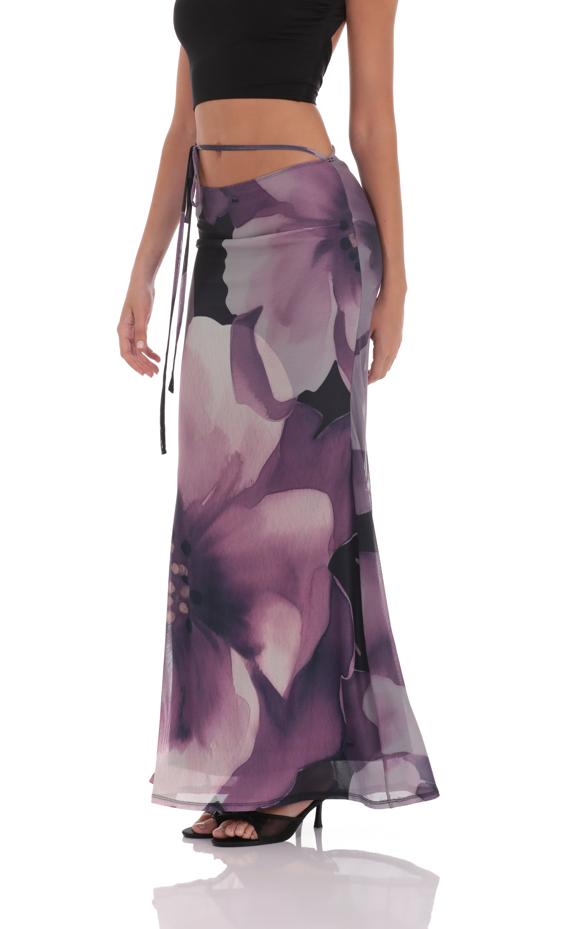 Mesh Floral Maxi Skirt in Purple-My Sky Diva