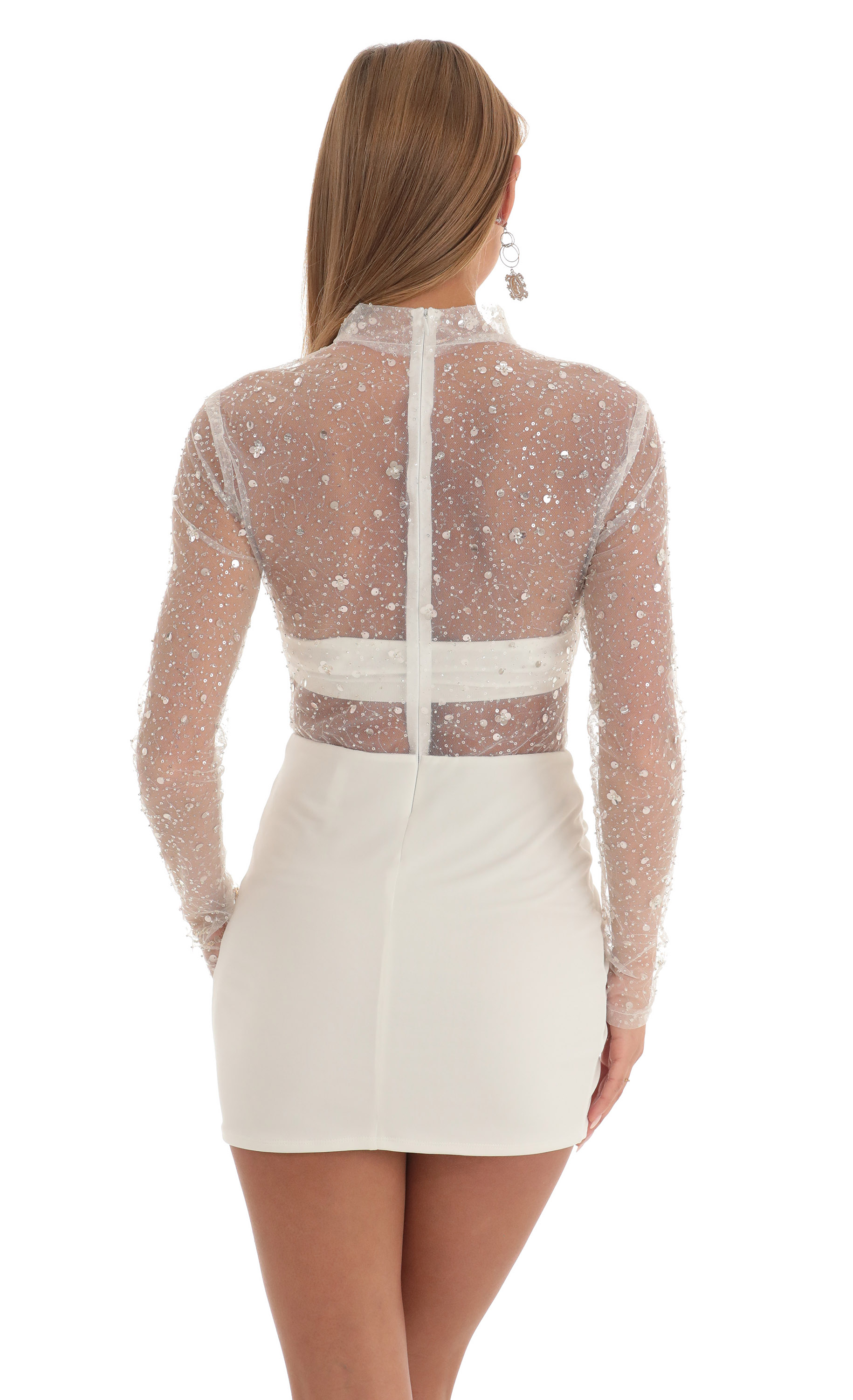 Glitter Sheer Dress in White-My Sky Diva