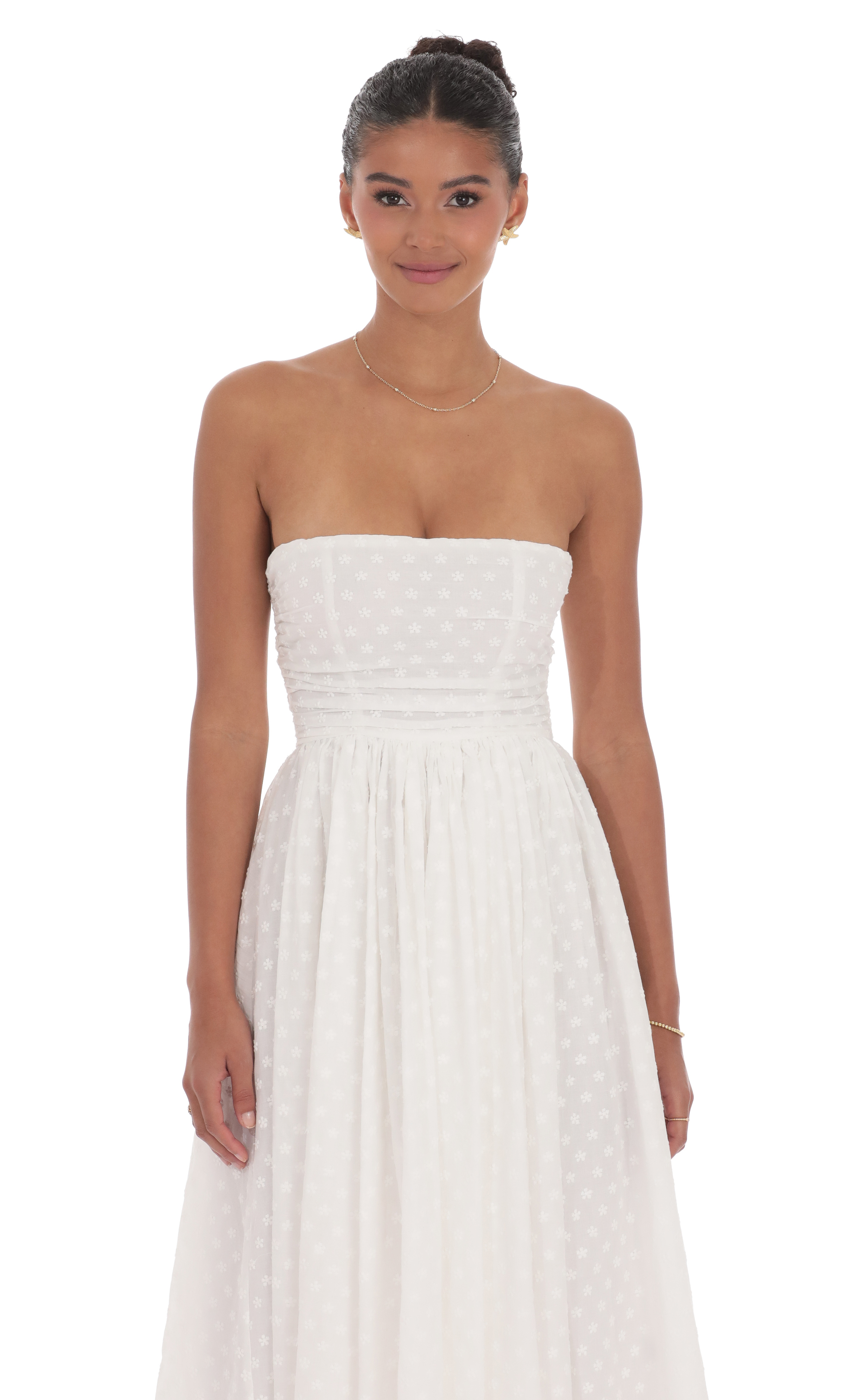 Floral Back Bow Midi Dress in White-My Sky Diva