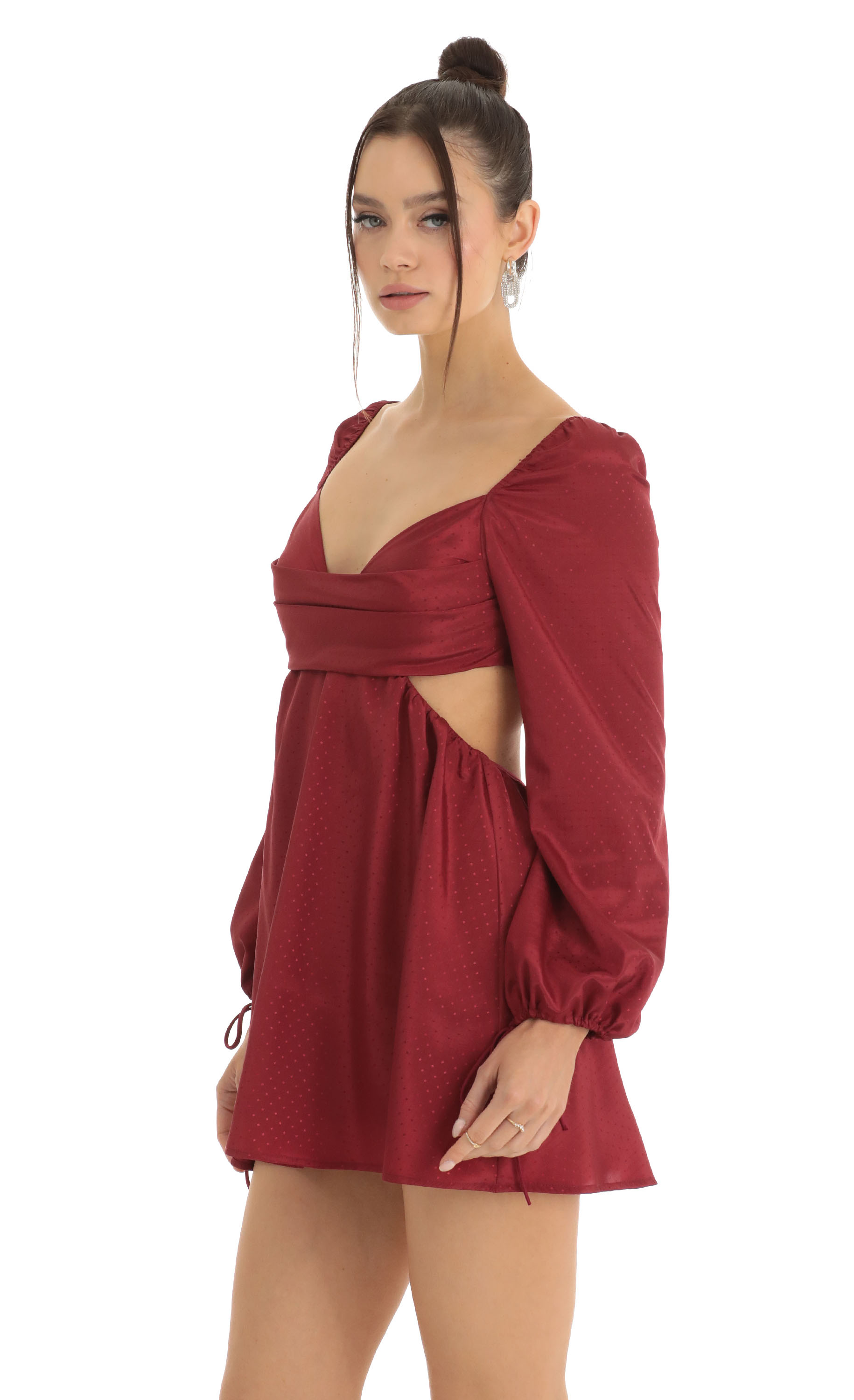 CutOut Long Sleeve Fit and Flare Dress in Red-My Sky Diva