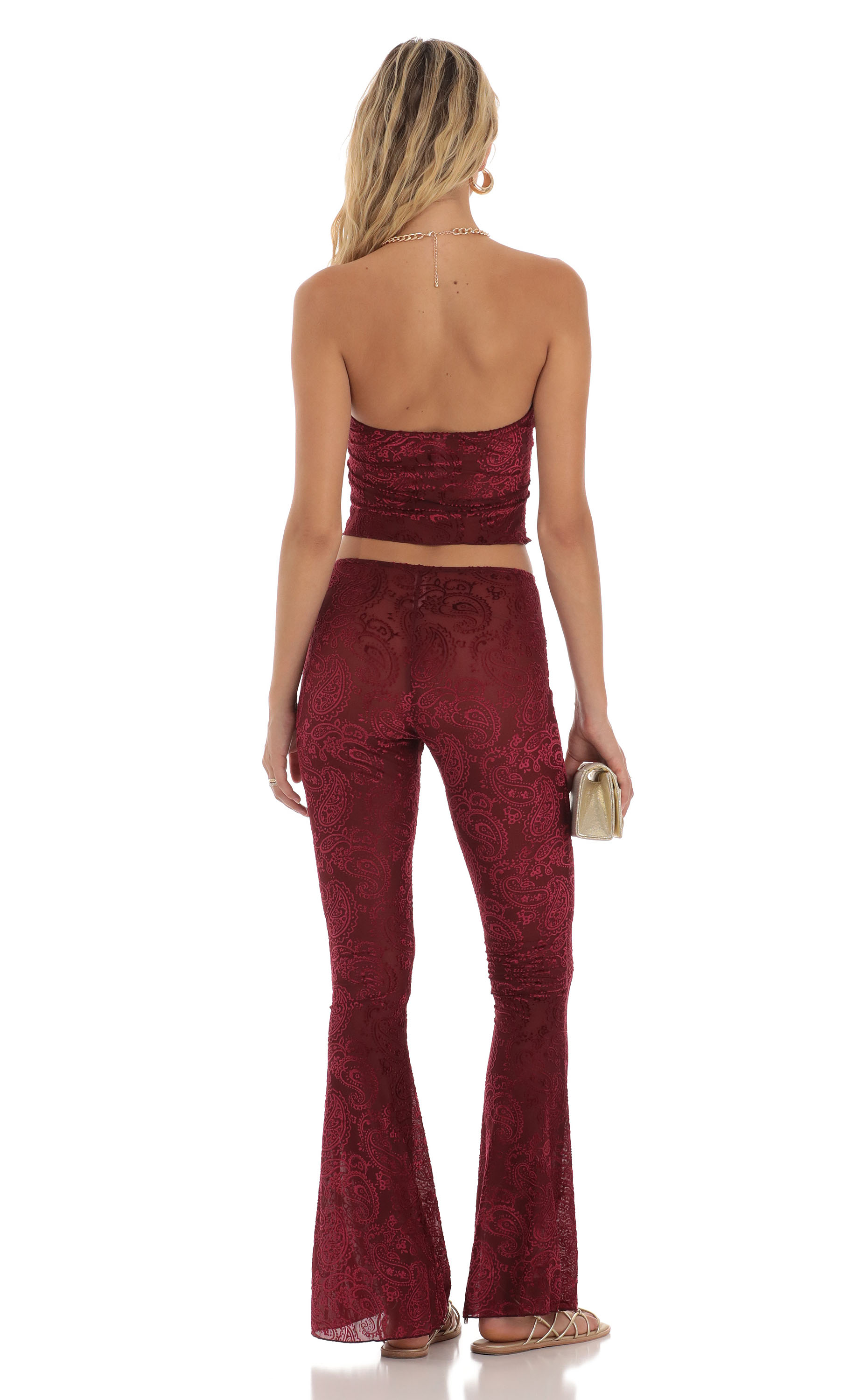 Velvet Mesh Two Piece Set in Maroon-My Sky Diva