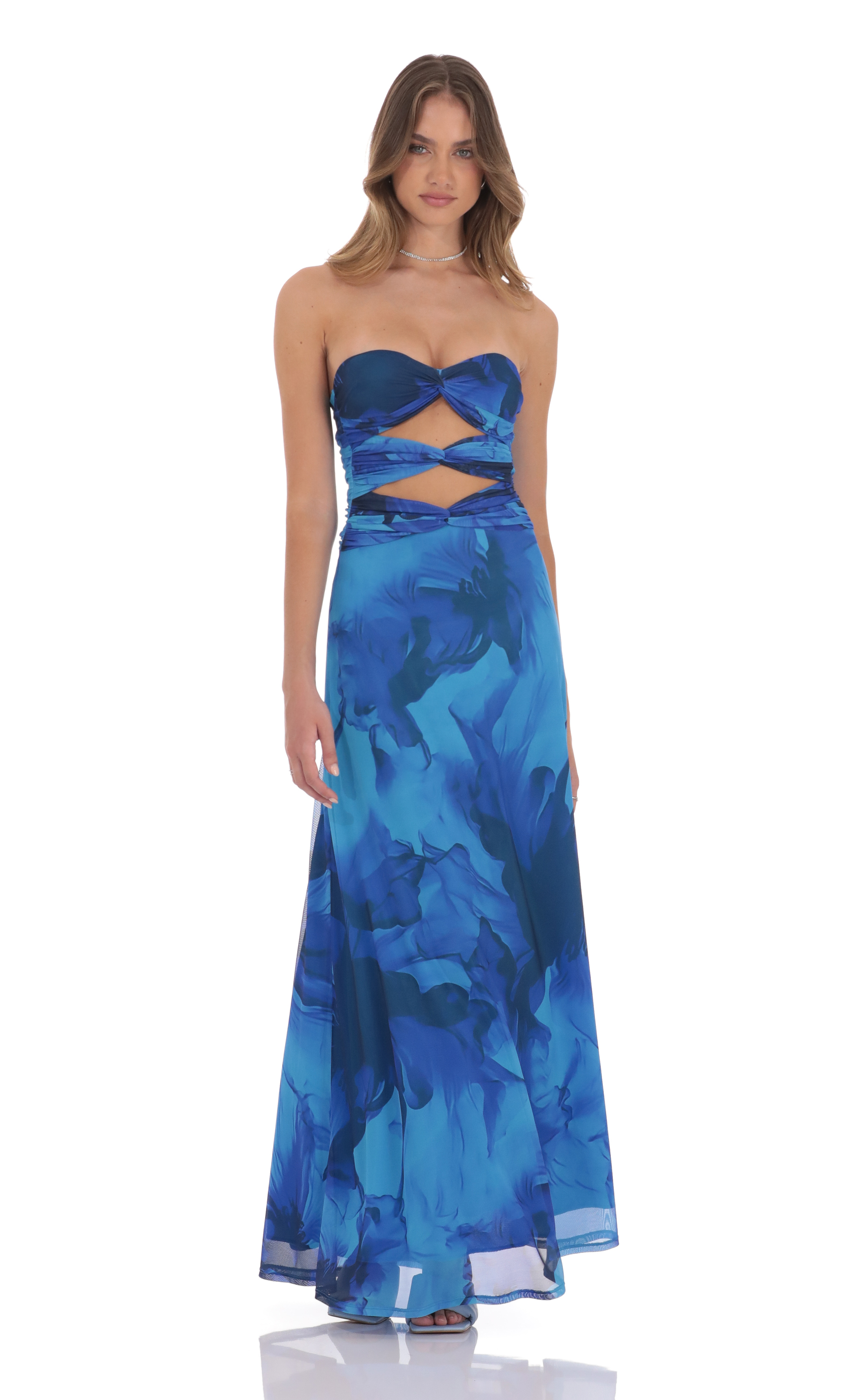 Mesh Floral Cutout Maxi Dress in Blue-My Sky Diva