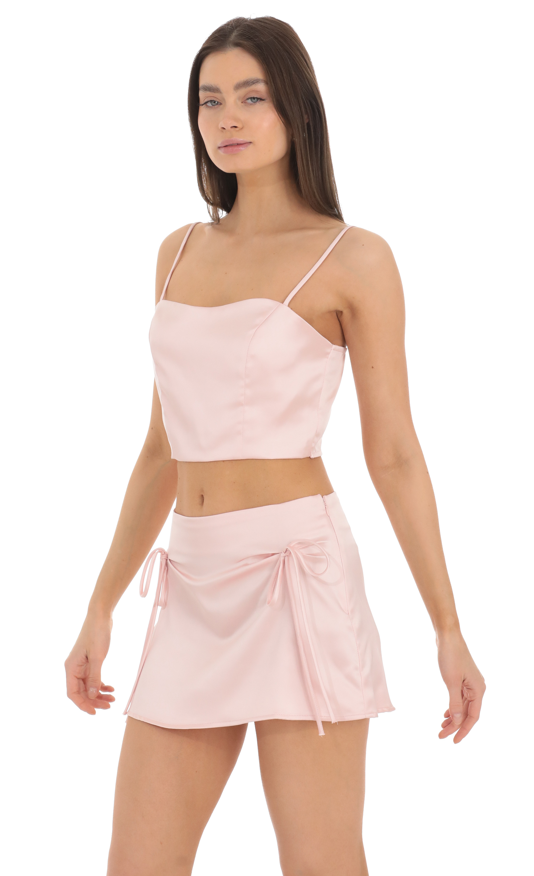 Satin Two Piece Set in Pink-My Sky Diva