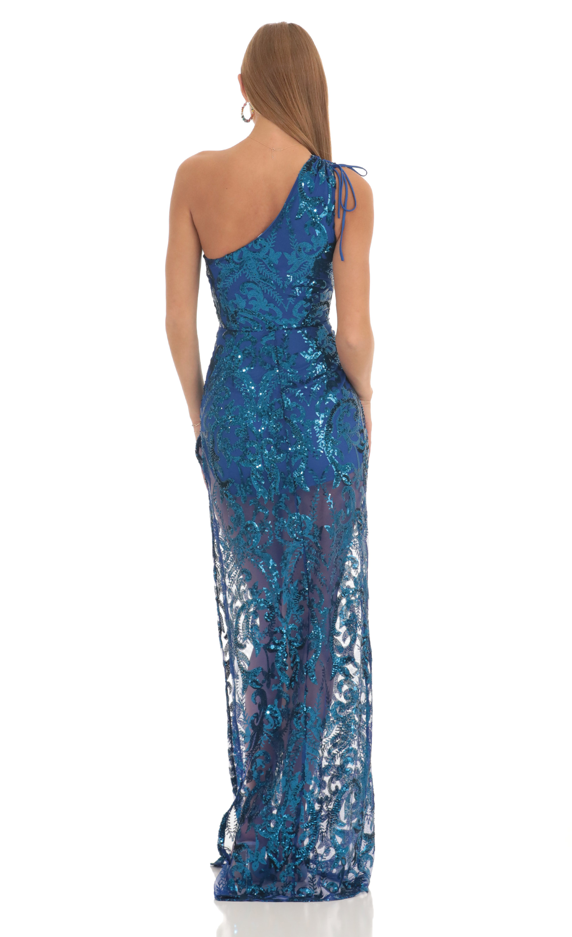 Sequin One Shoulder Maxi Dress in Blue-My Sky Diva