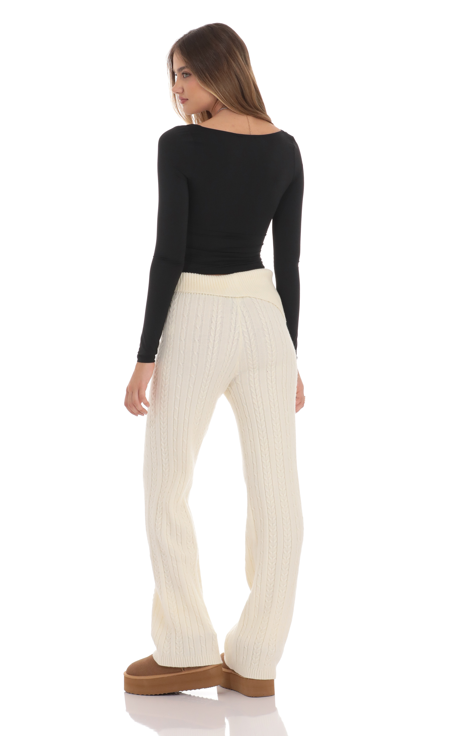 Cable Knit Pants in Cream-My Sky Diva