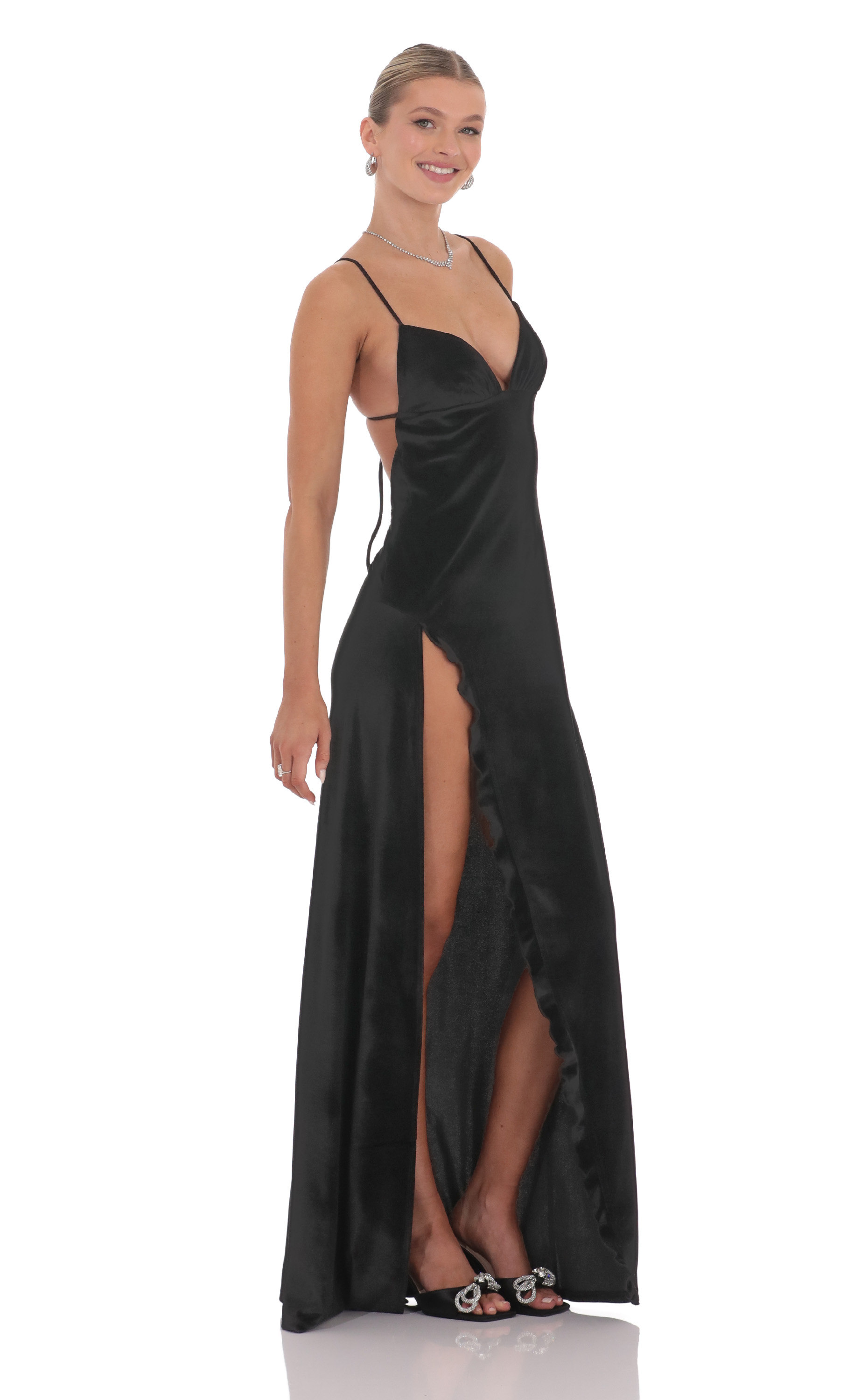 Velvet Ruffle Maxi Dress in Black-My Sky Diva