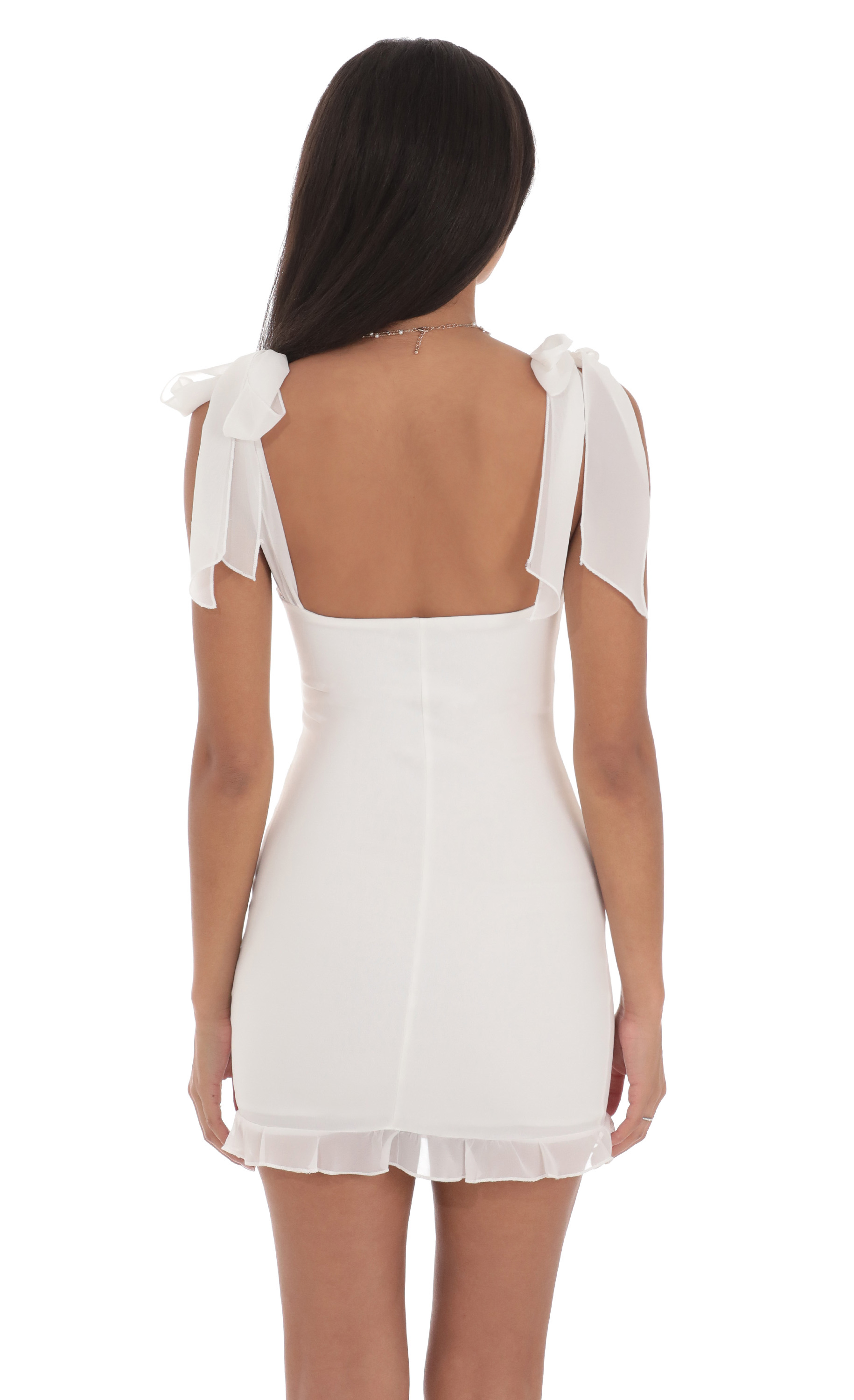 Shoulder Ties Ruffle Dress in White-My Sky Diva
