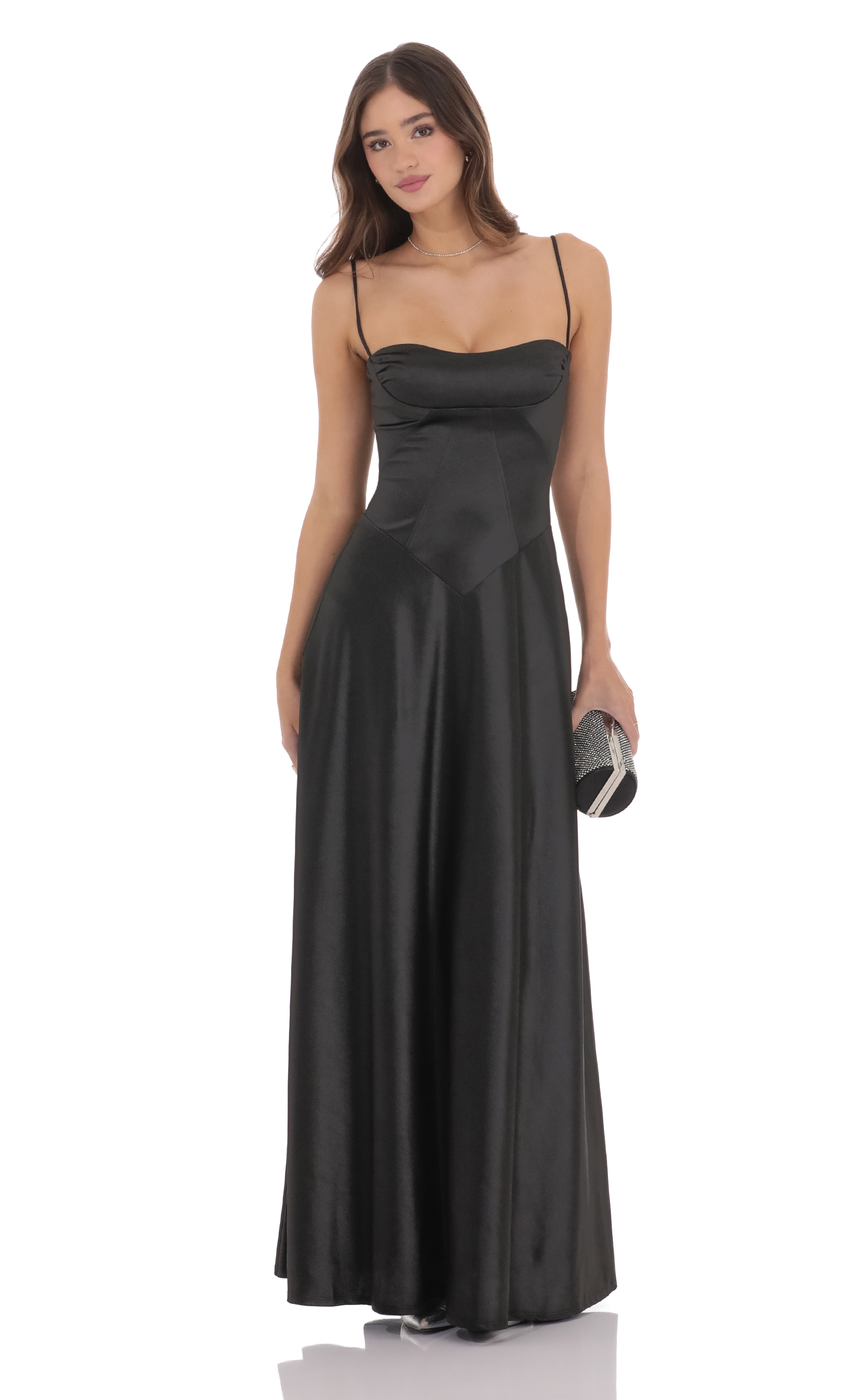 Satin Square Neck Maxi Dress in Black-My Sky Diva