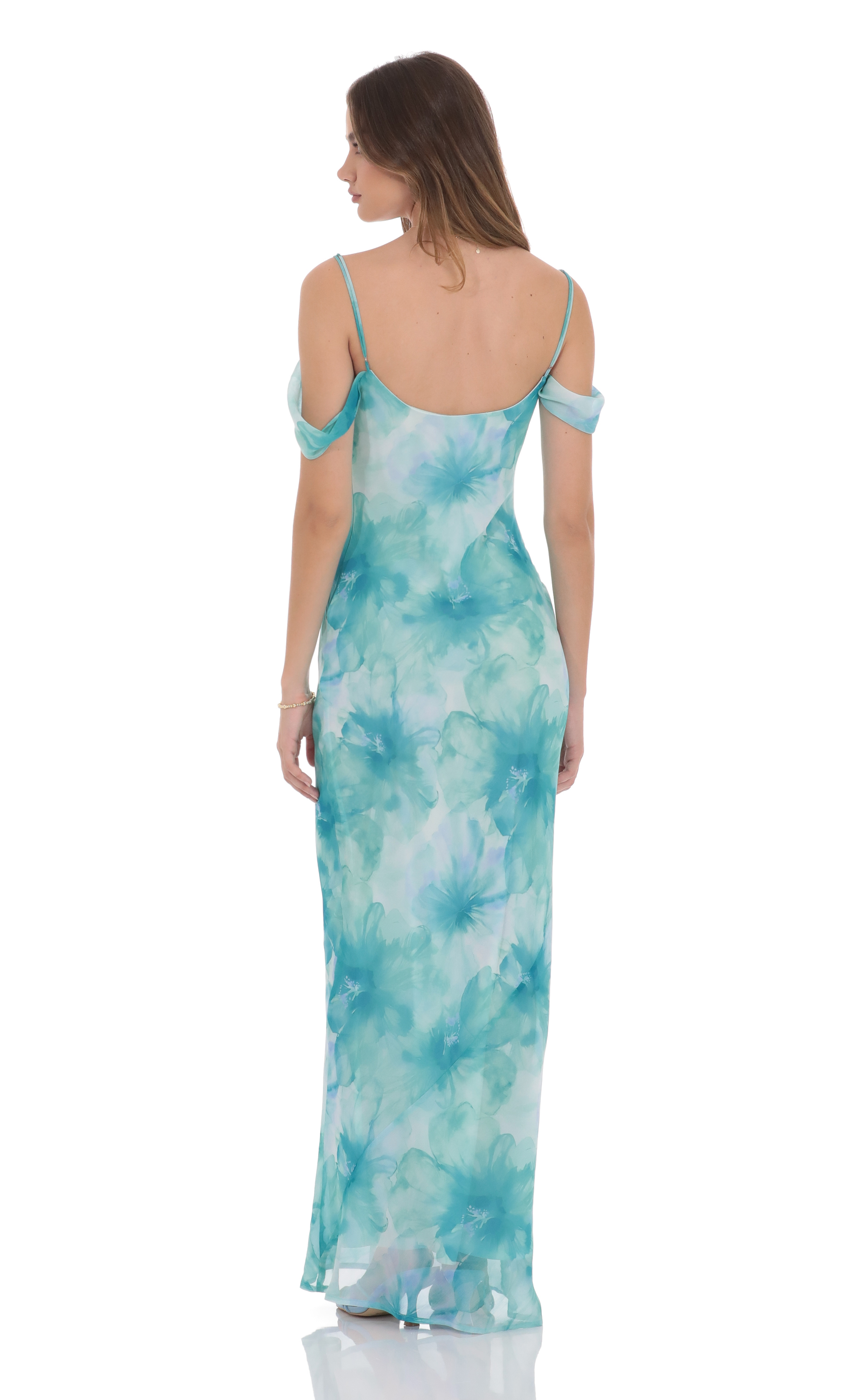 Floral Off Shoulder Maxi Dress in Aquamarine-My Sky Diva