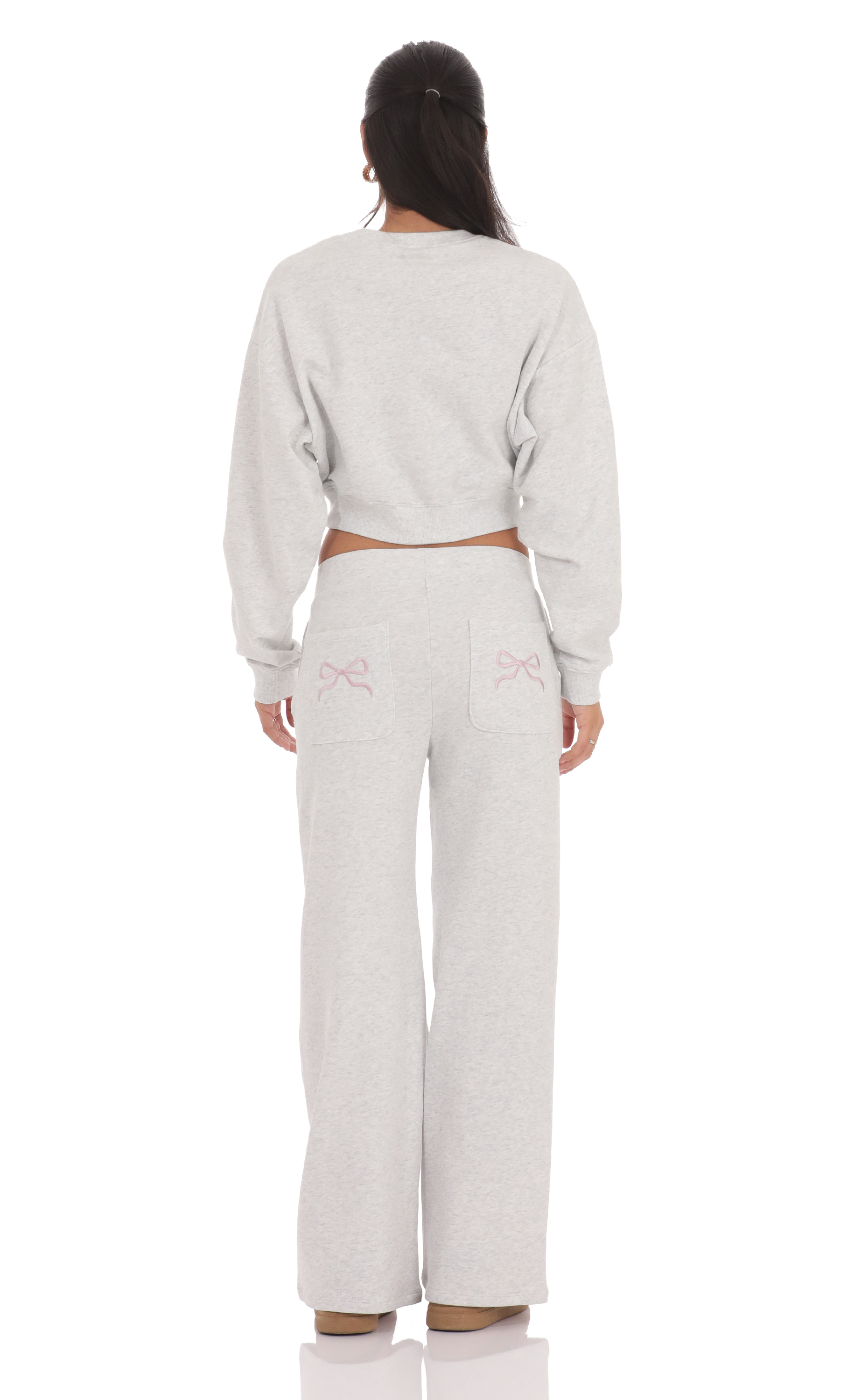 Bow Embroidered Sweatpants in Heather Grey-My Sky Diva