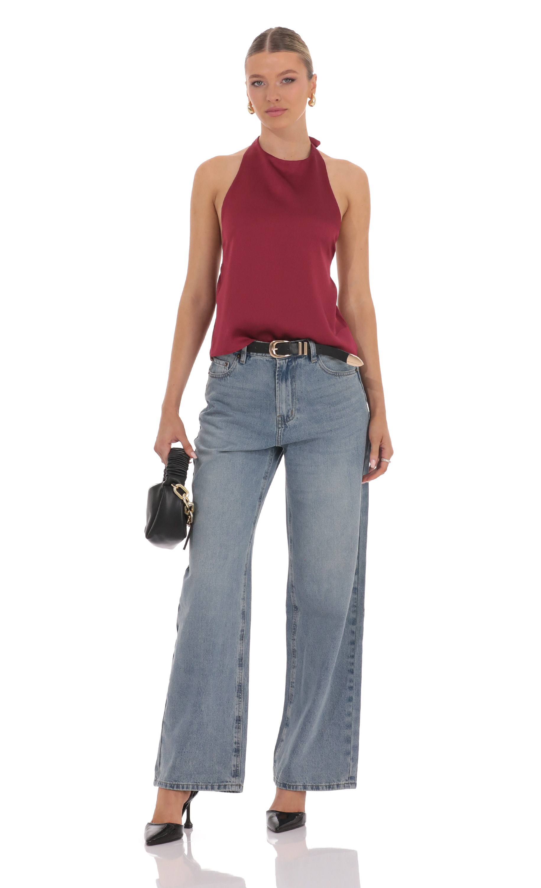 Satin Halter Top in Burgundy-My Sky Diva