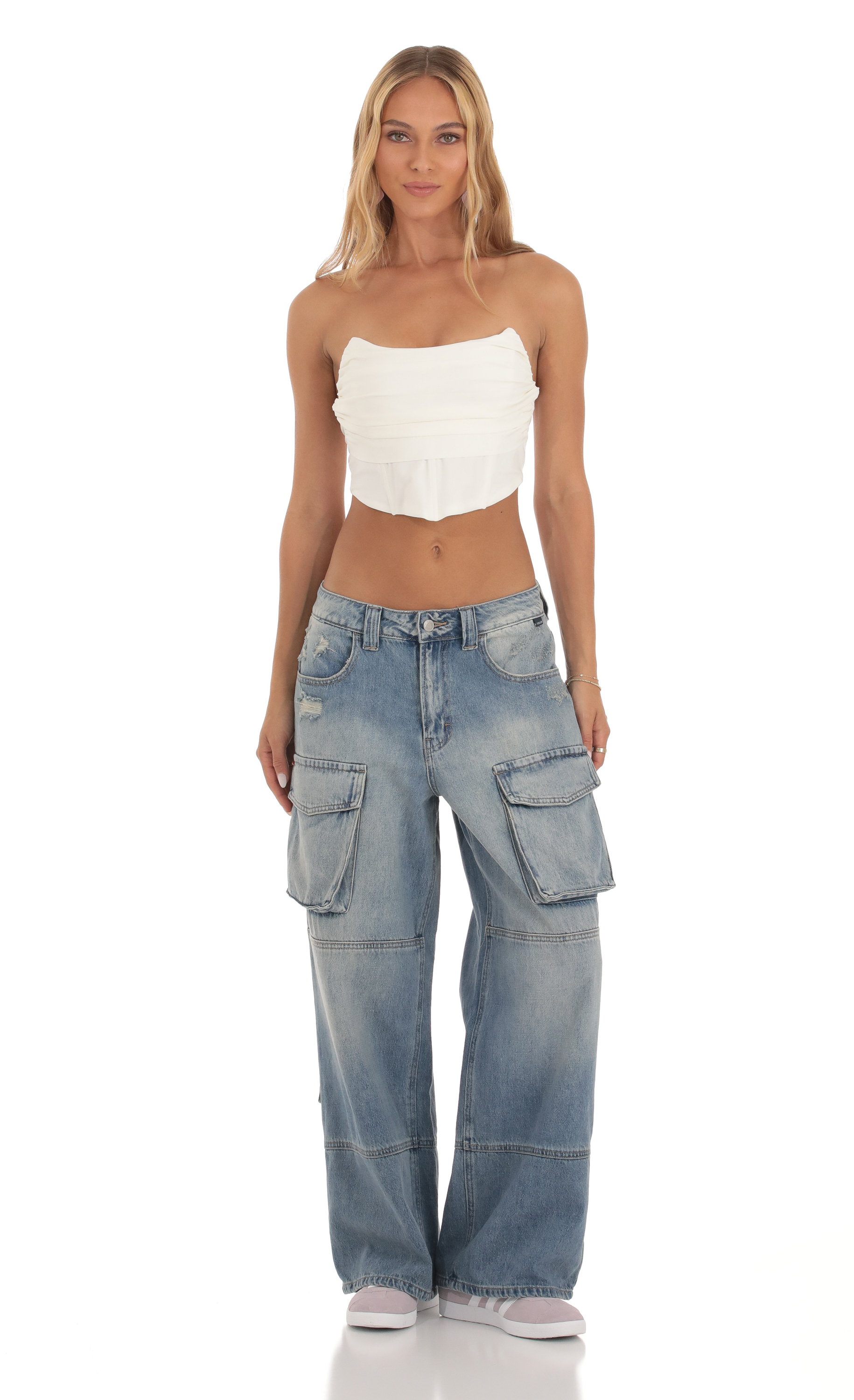Baggy Cargo Jeans in Denim-My Sky Diva