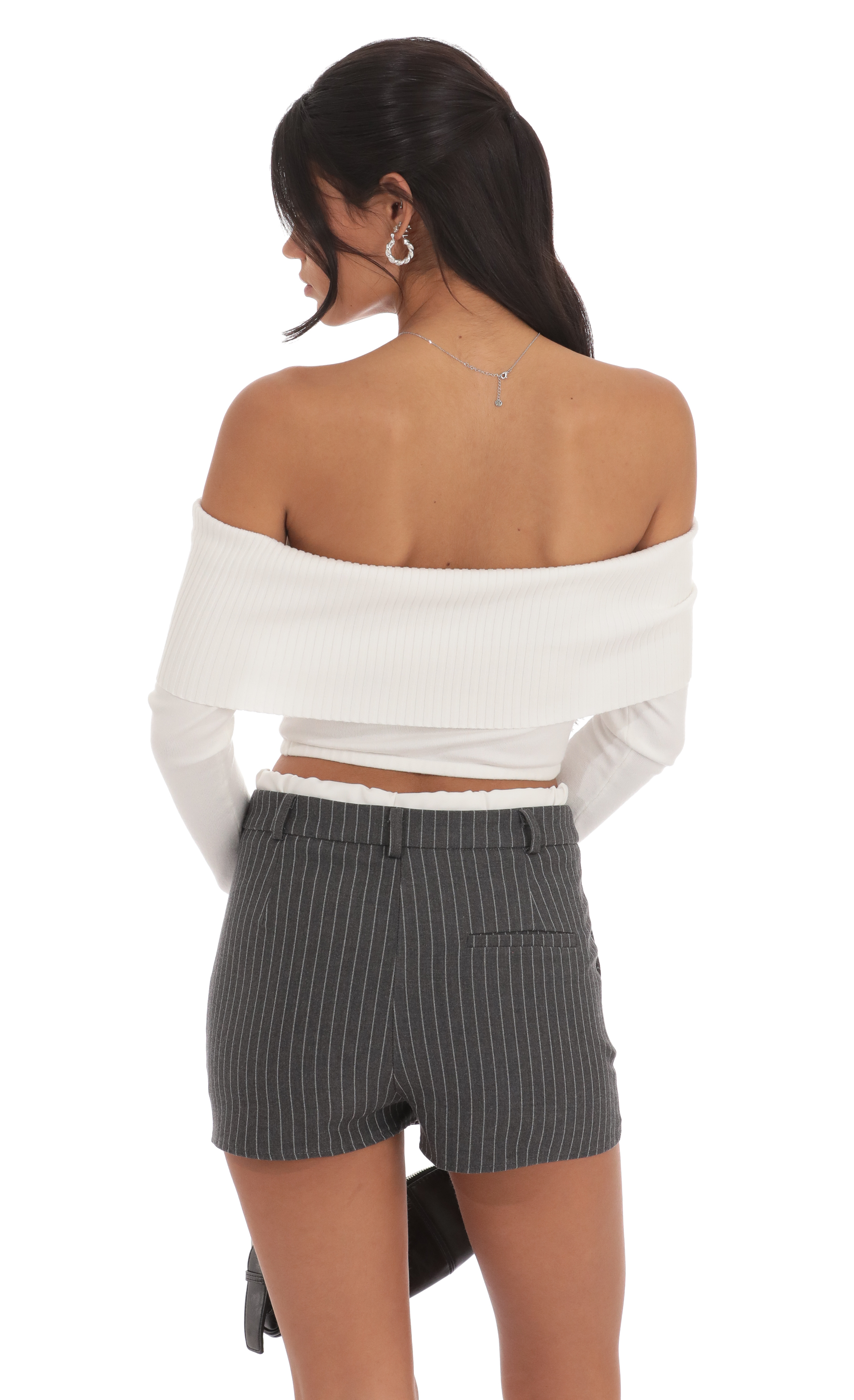 Faux Layered Pinstriped Skort in Grey-My Sky Diva