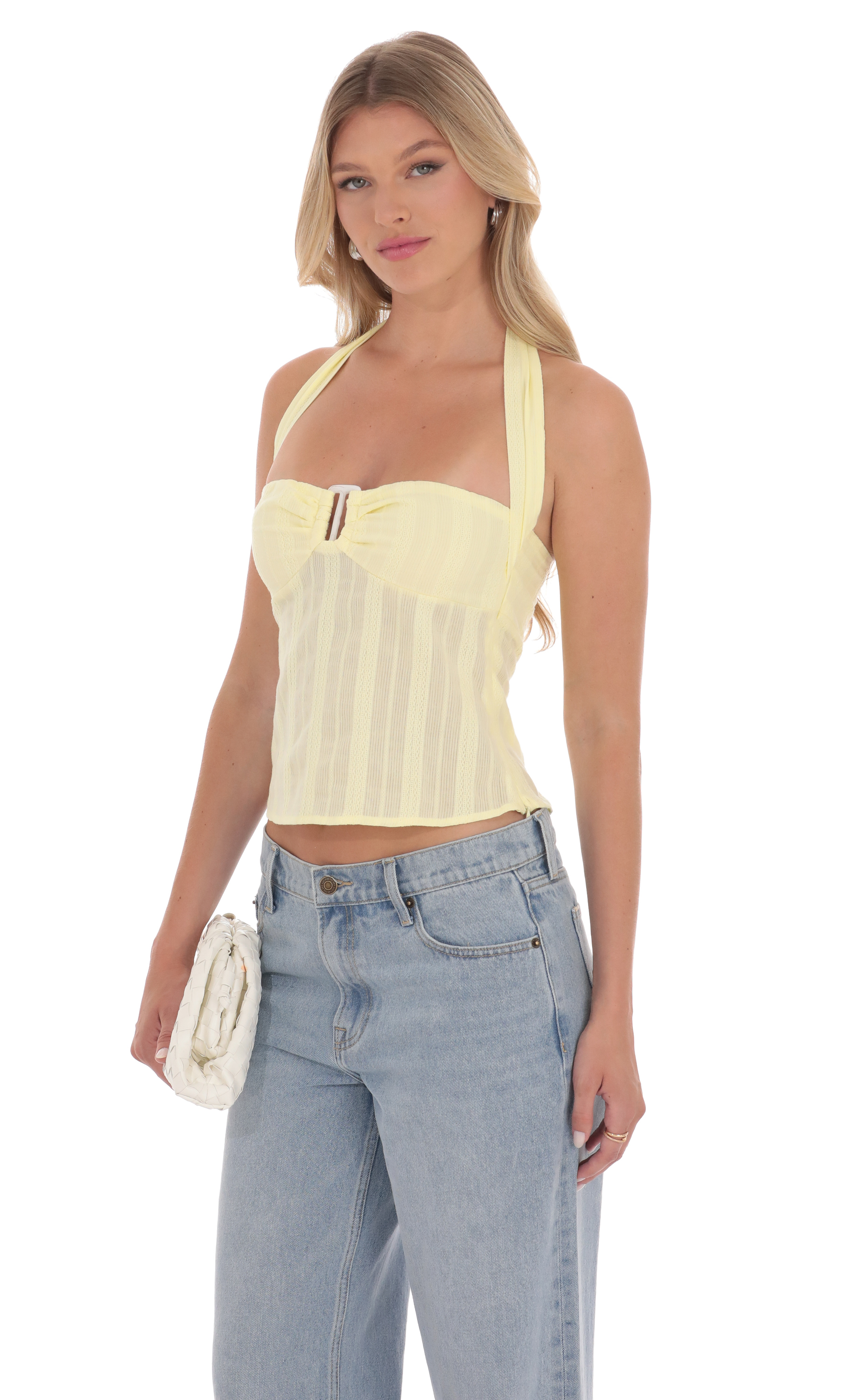 Halter Textured Top In Yellow-My Sky Diva