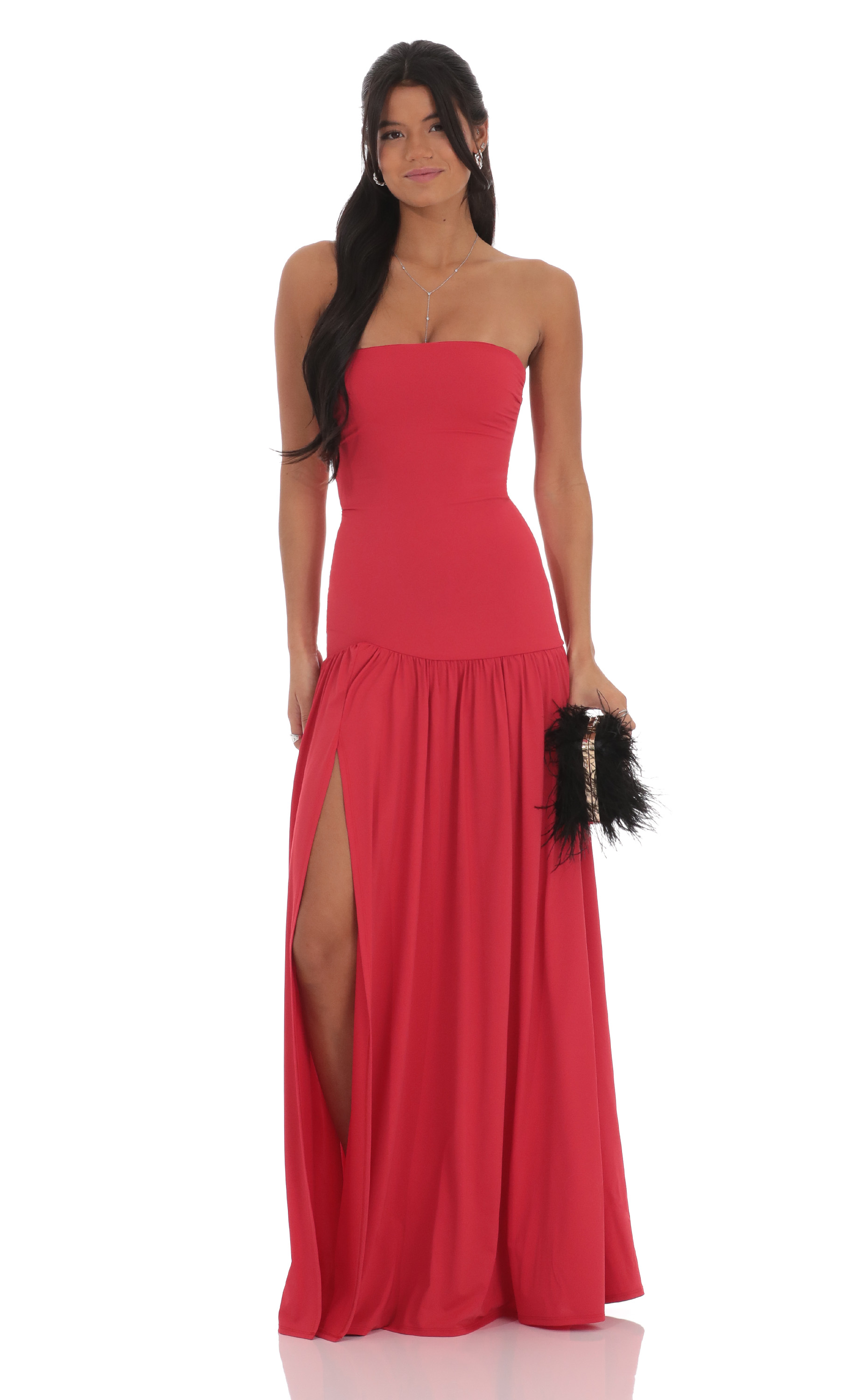 Strapless Drop Waist Maxi Dress in Red-My Sky Diva