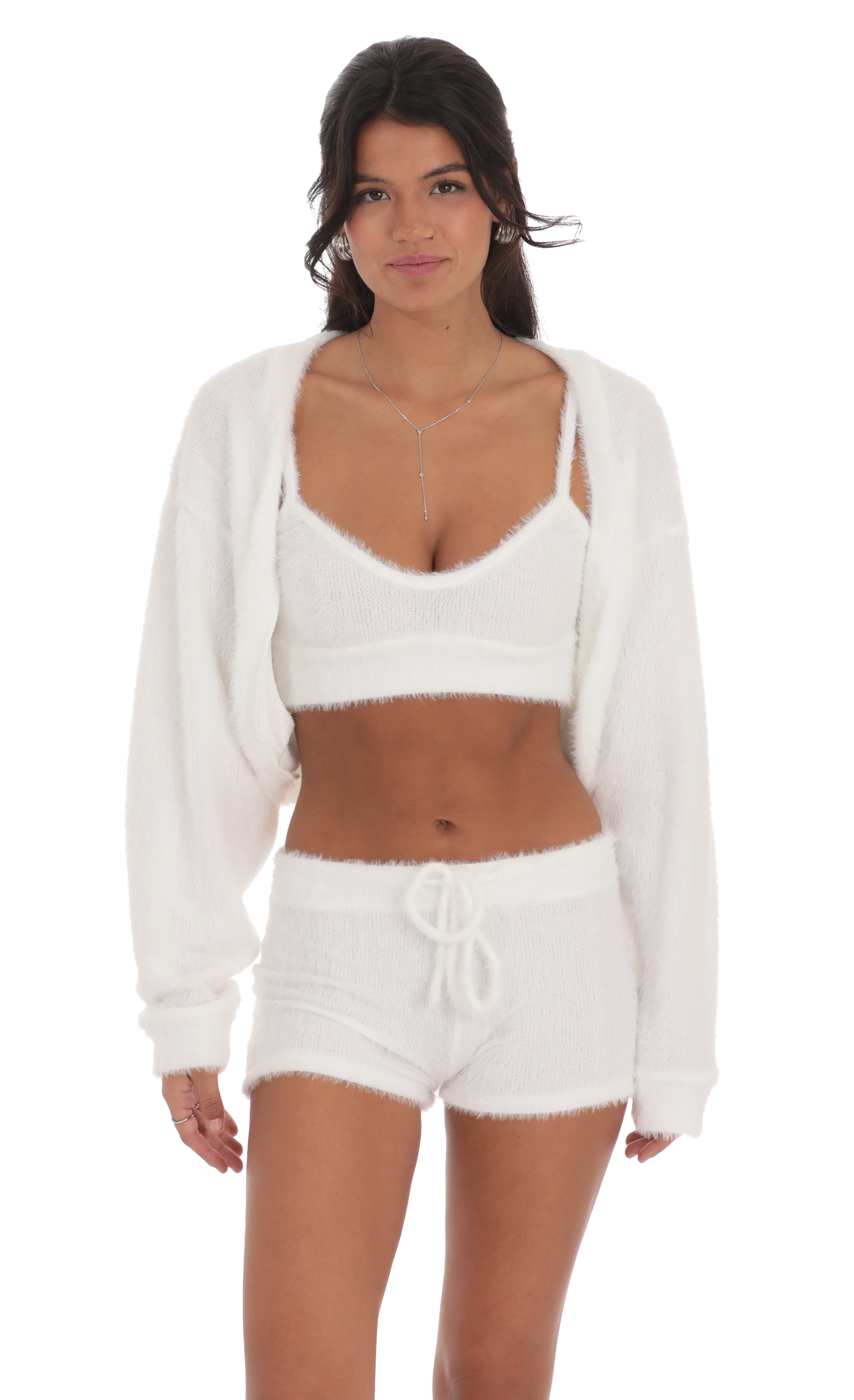 Fuzzy Shorts in White-My Sky Diva