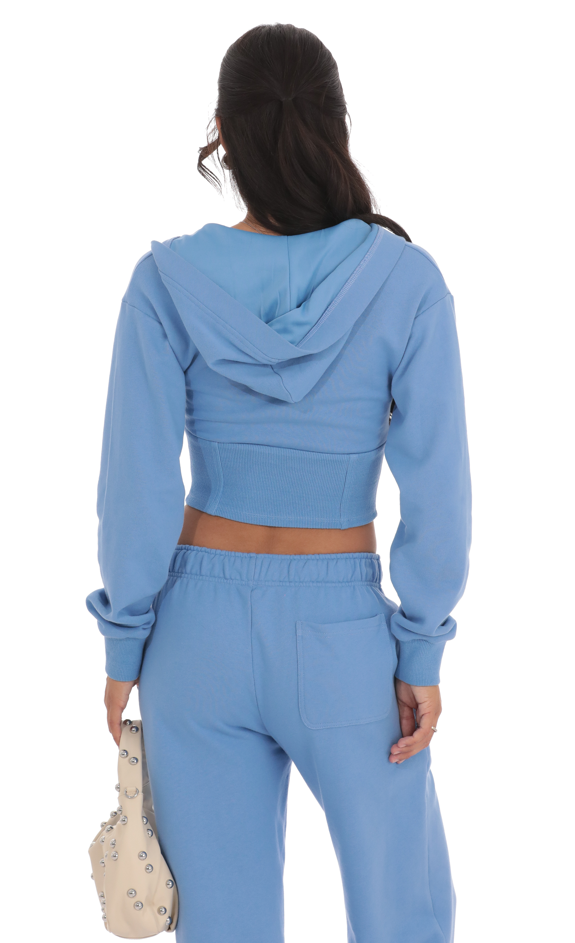 Cropped Pointed Hoodie in Light Blue-My Sky Diva