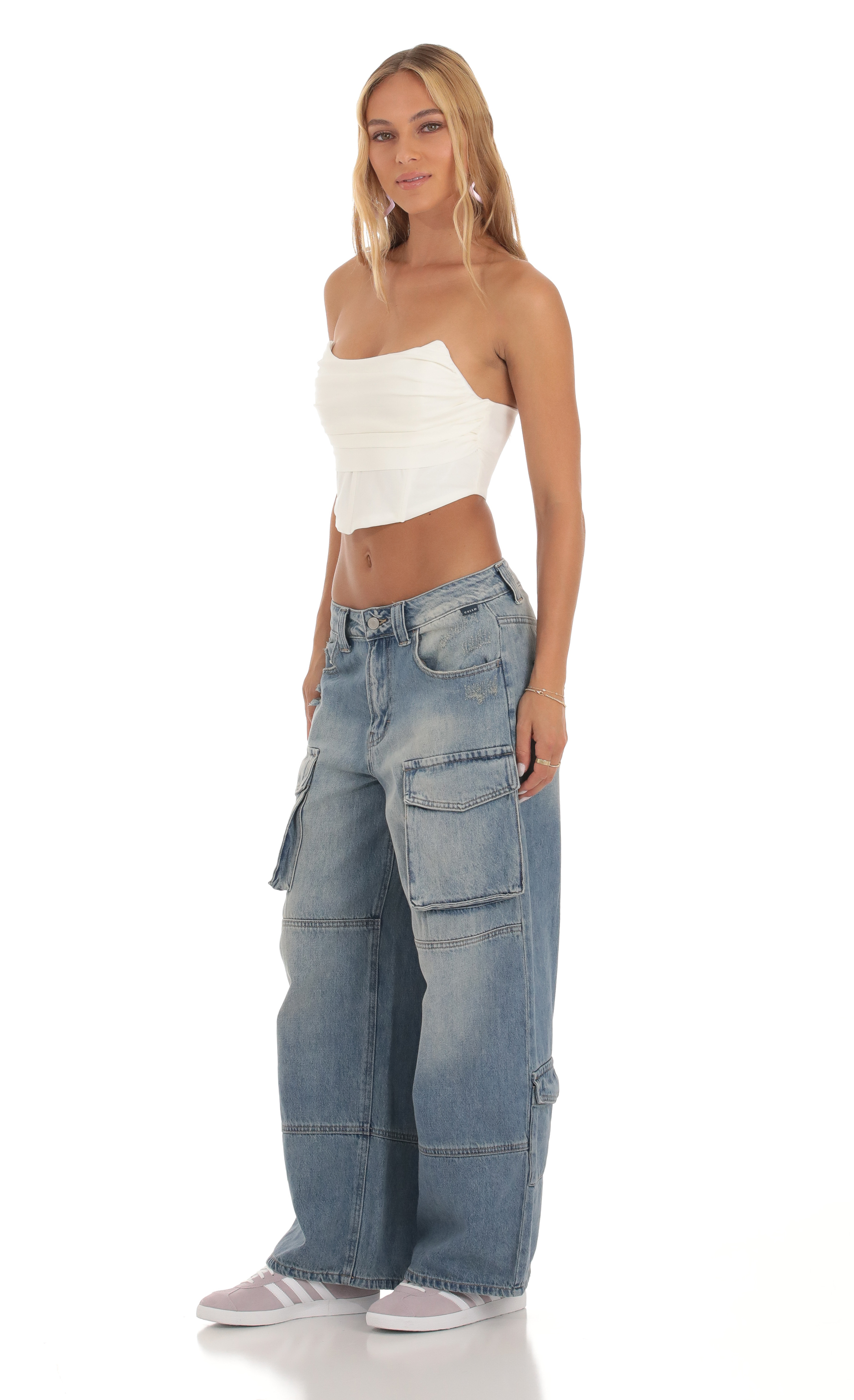 Baggy Cargo Jeans in Denim-My Sky Diva
