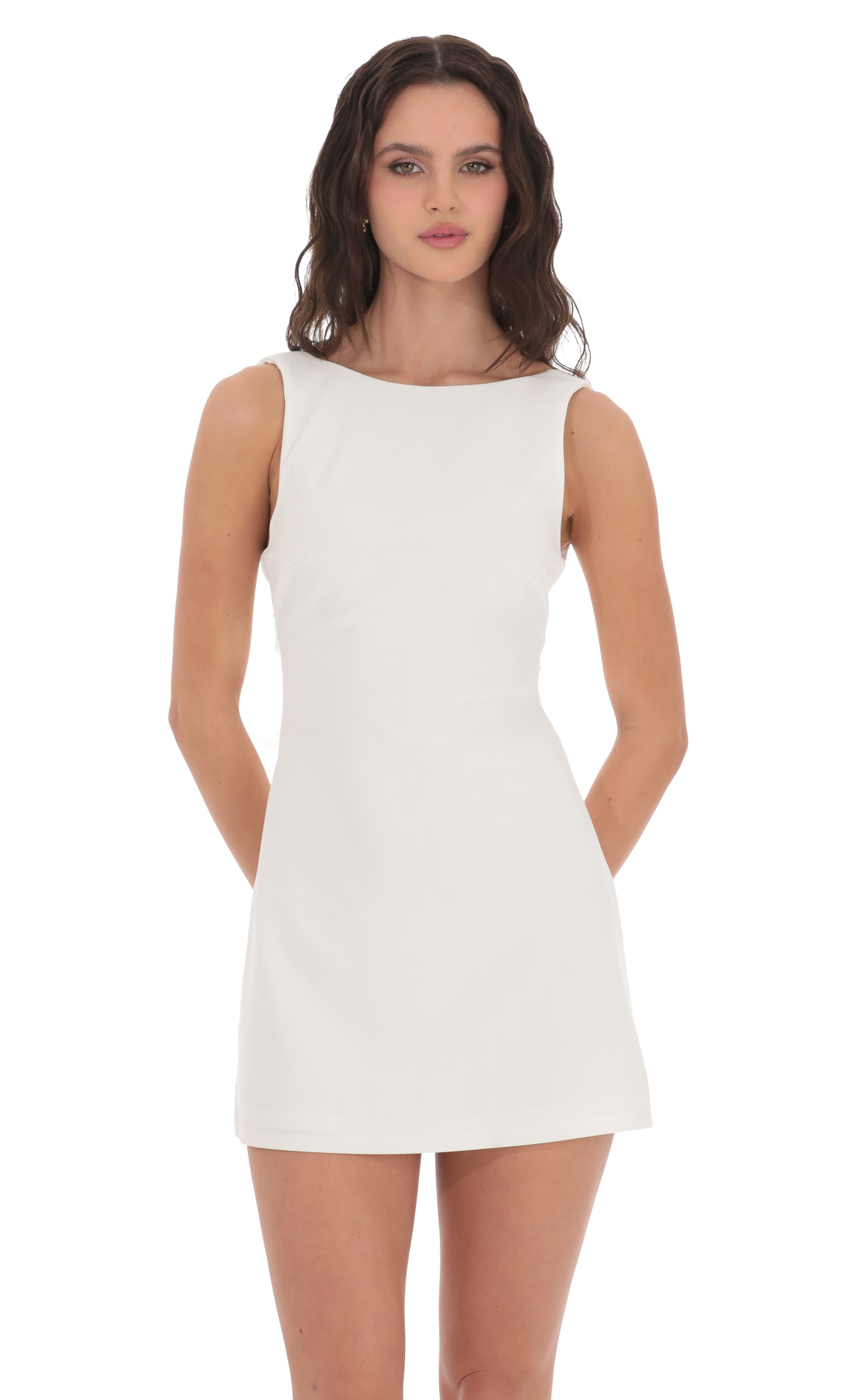 High Neck Back Bow Dress in White-My Sky Diva