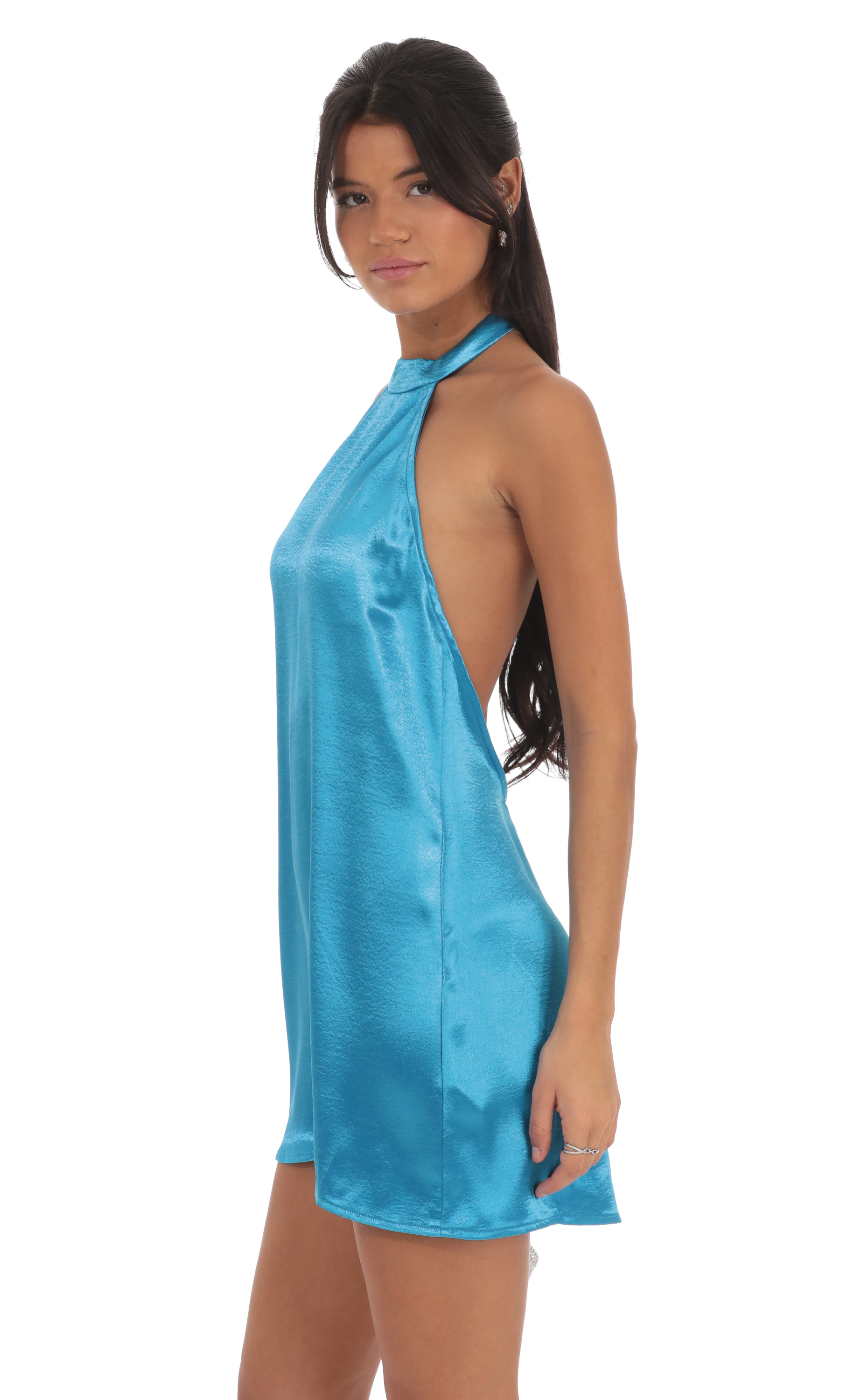 Satin Halter Shift Dress in Bright Blue-My Sky Diva
