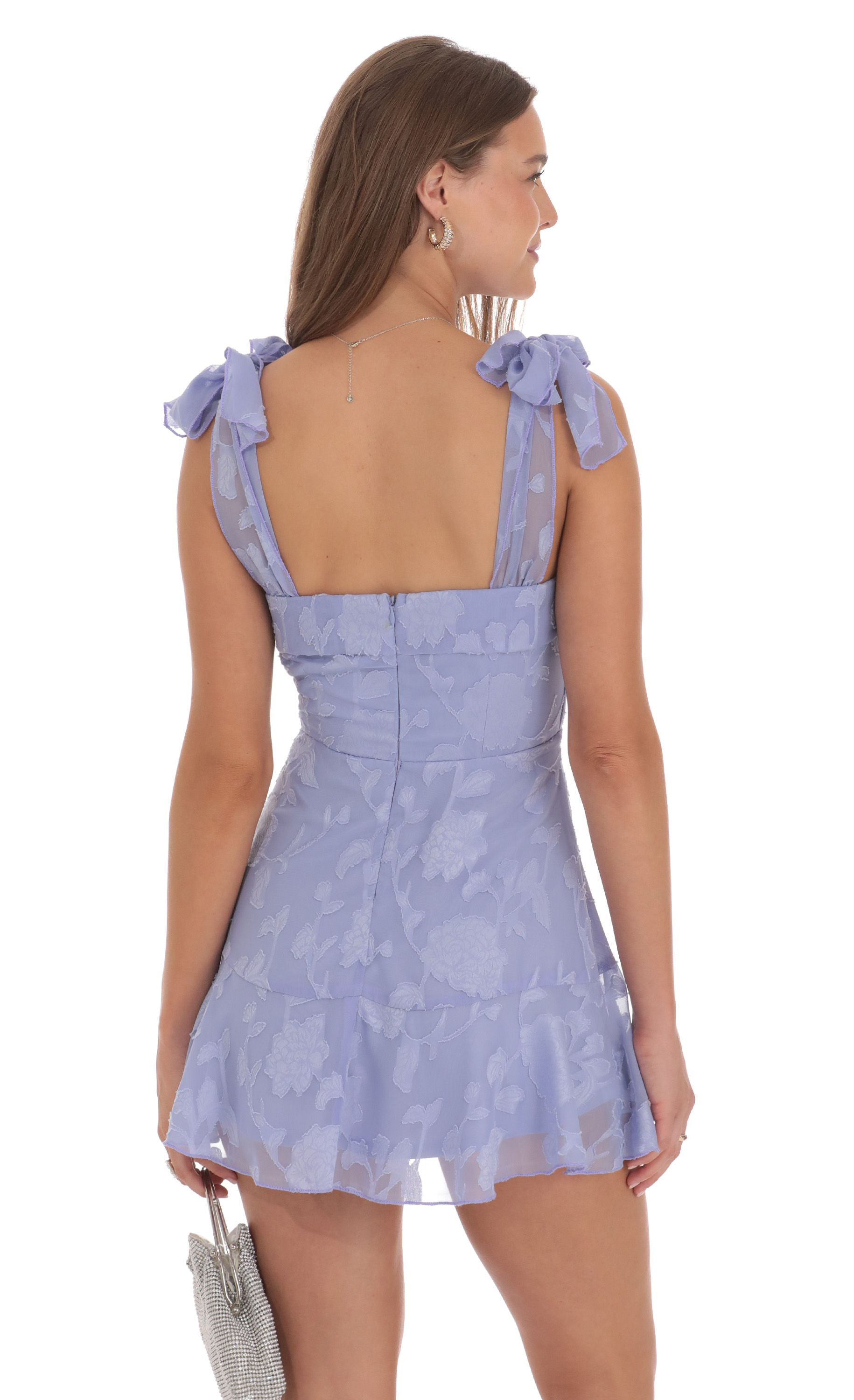 Textured Floral A-line Dress in Periwinkle-My Sky Diva