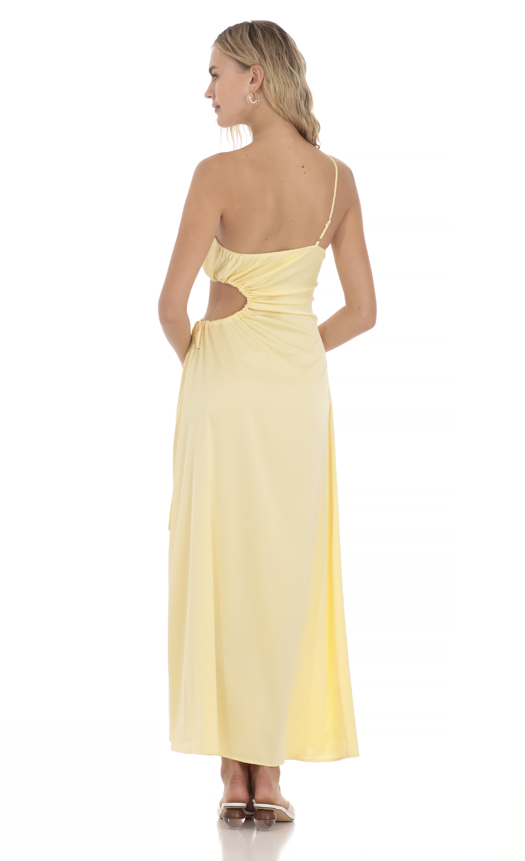 Satin Cutout Maxi Dress in Yellow-My Sky Diva