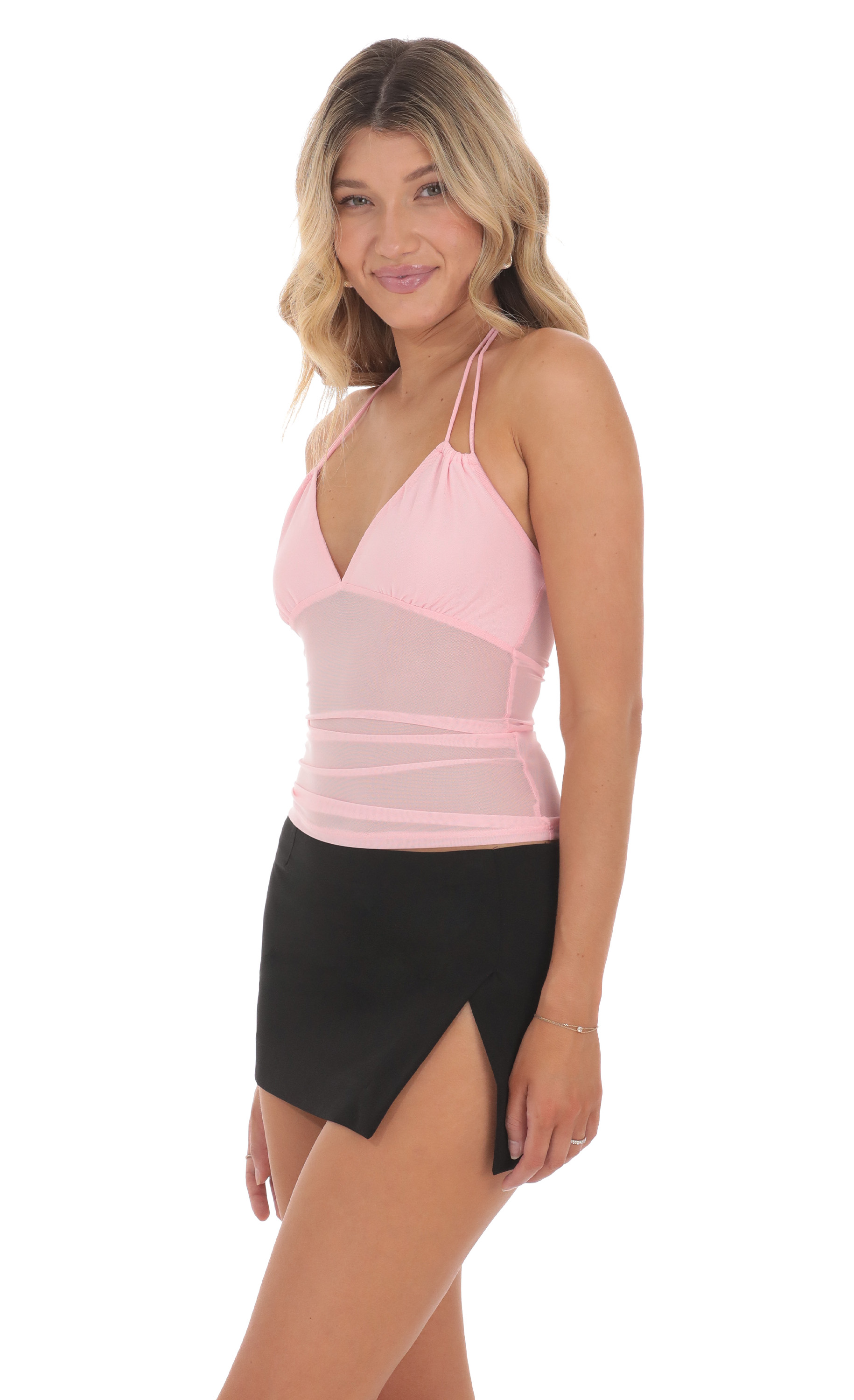 Mesh Halter Top in Pink-My Sky Diva
