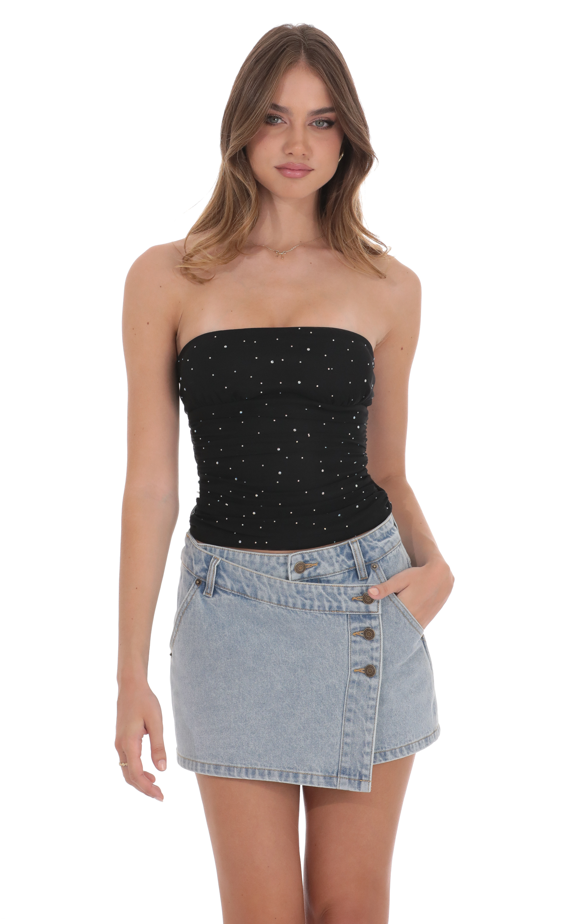 Overlap Button Denim Skirt in Light Blue-My Sky Diva